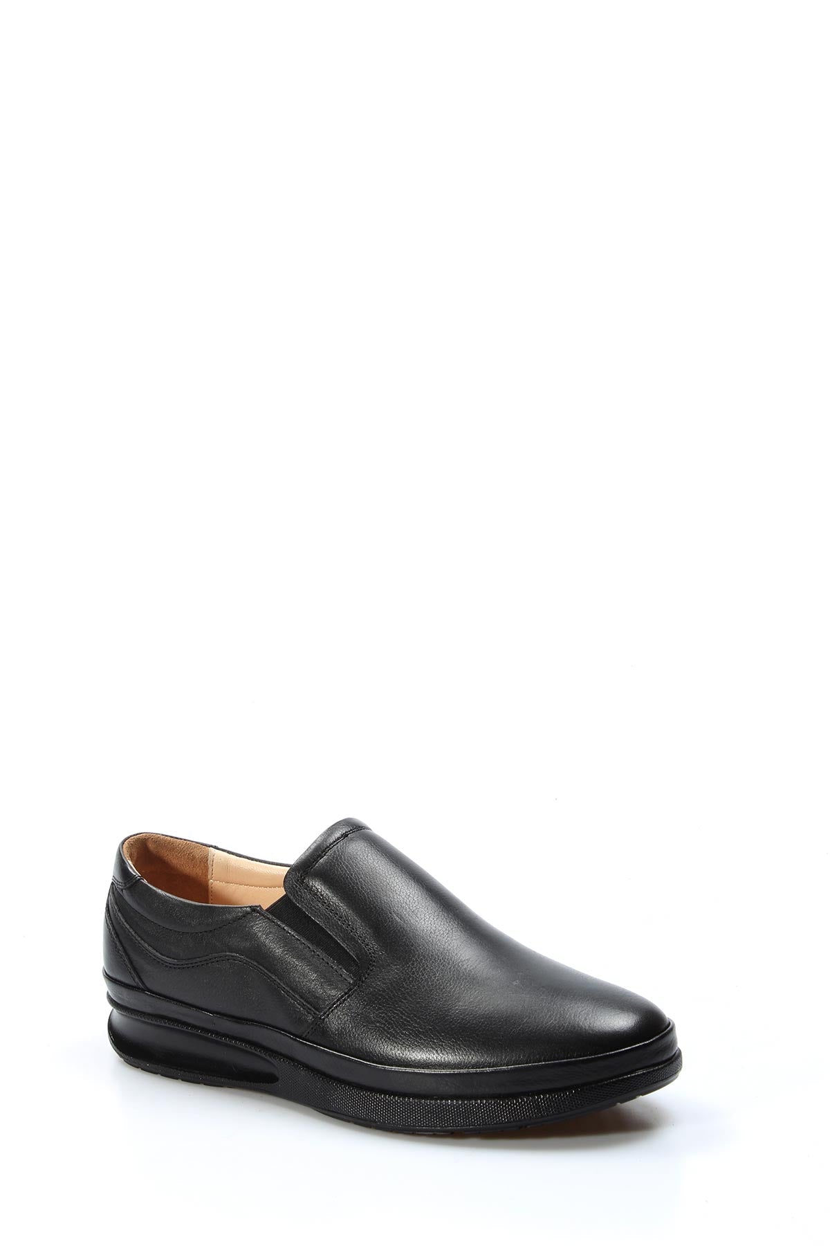 Men's Black Leather Slip-On Comfort Shoes-Wessi