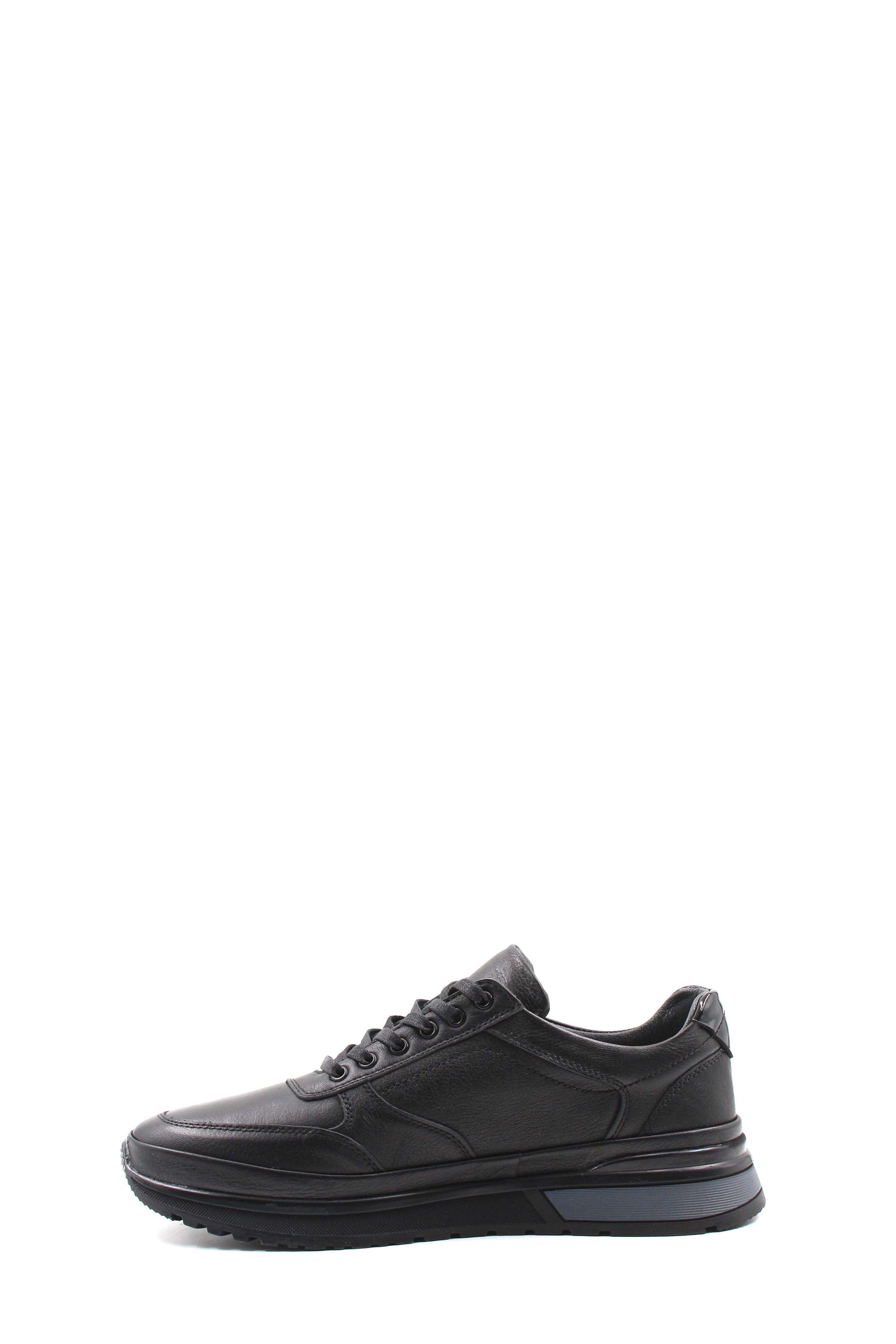 Men's Black Leather Lace-Up Sneakers with Elevated Sole