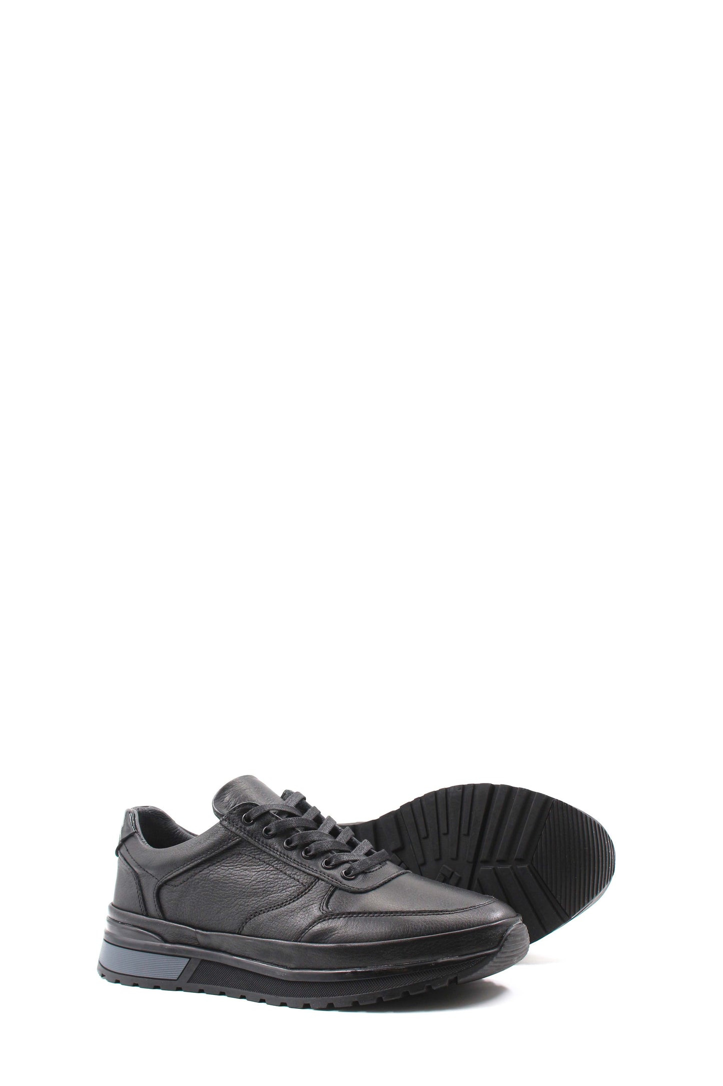 Men's Black Leather Lace-Up Sneakers with Elevated Sole