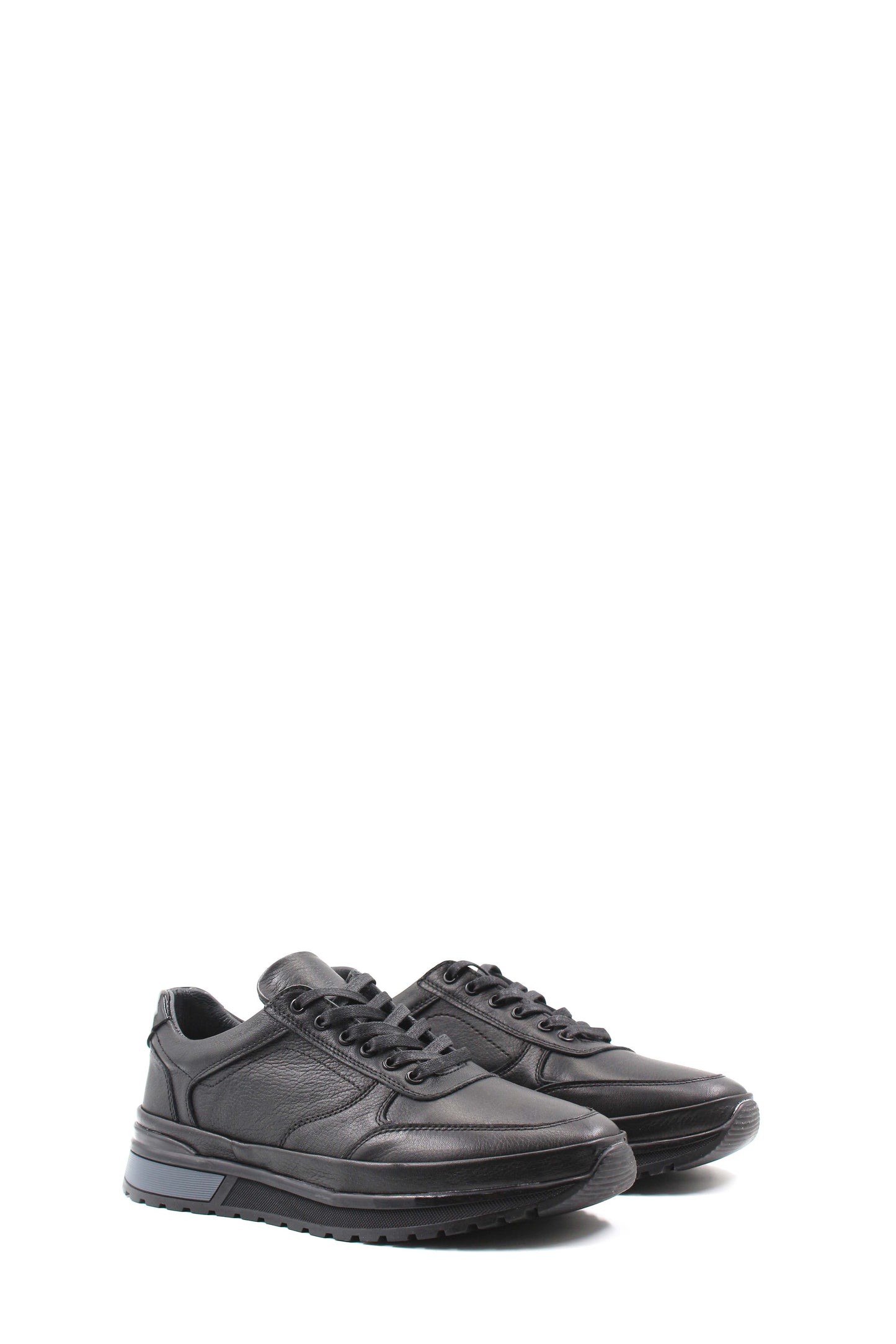 Men's Black Leather Lace-Up Sneakers with Elevated Sole