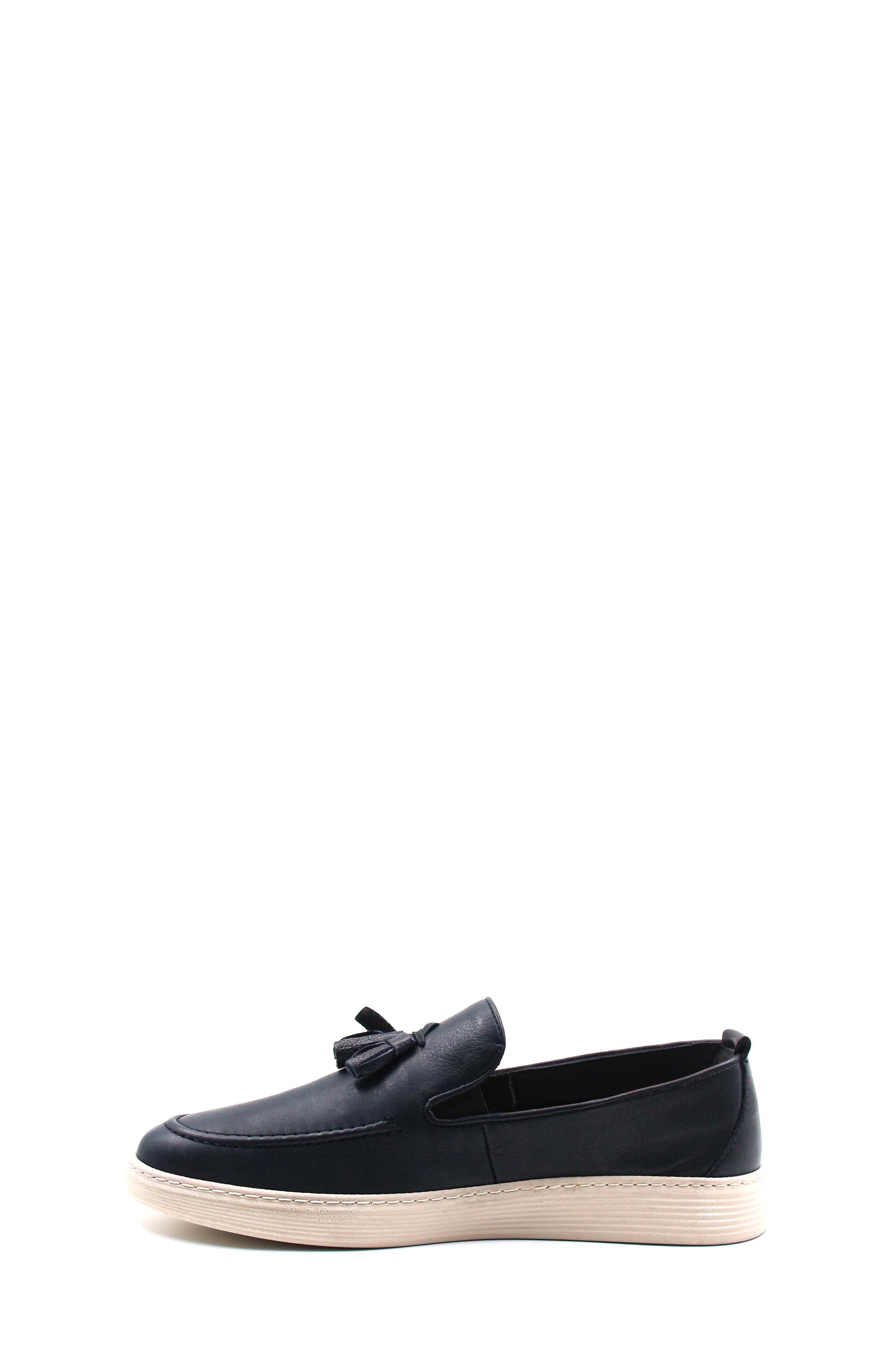 Men's Navy Blue Leather Tassel Loafers-Wessi