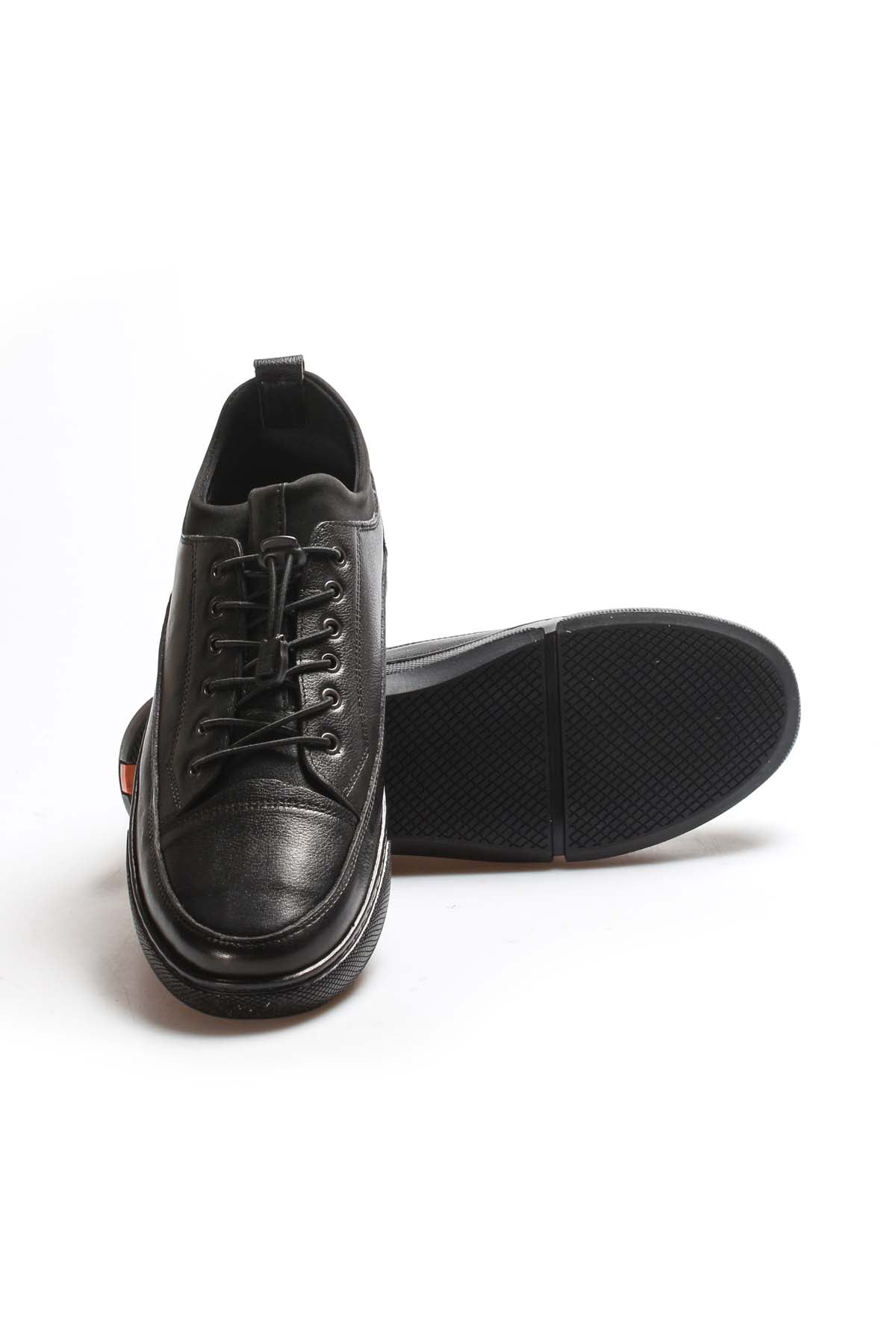 KOALA SYDNEY Men's Black Leather Sneakers with Lace-Up Closure and Textured Sole