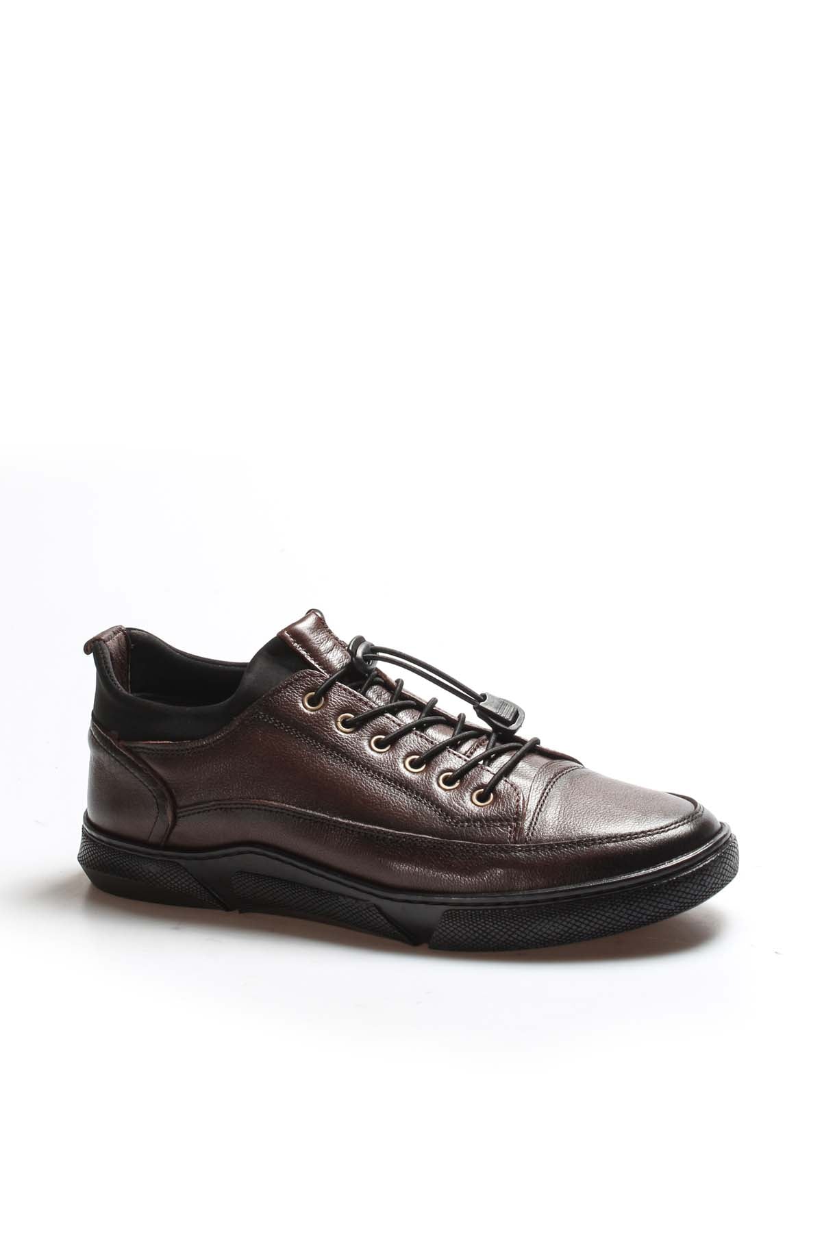 Men's Brown Leather Lace-Up Shoes with Durable Sole