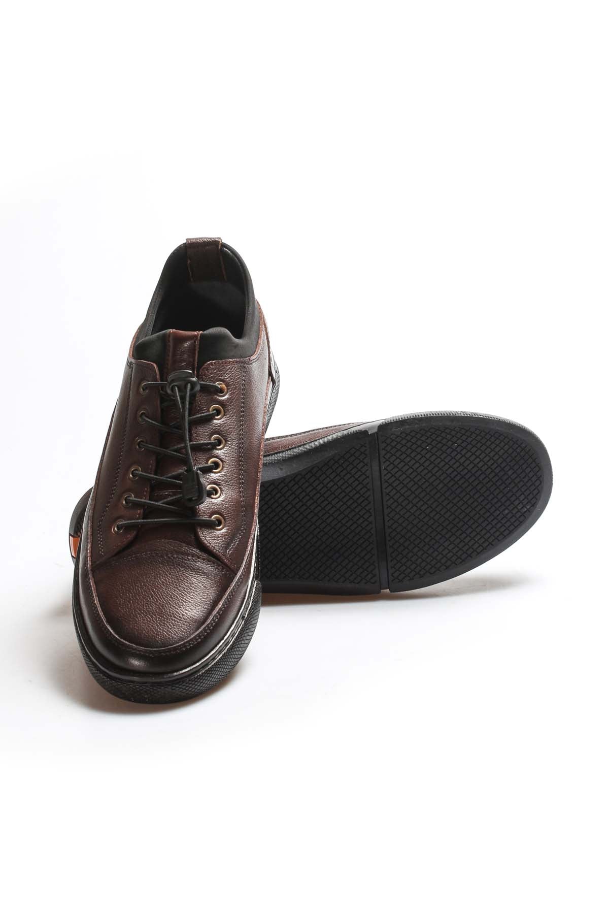 Men's Brown Leather Lace-Up Shoes with Durable Sole