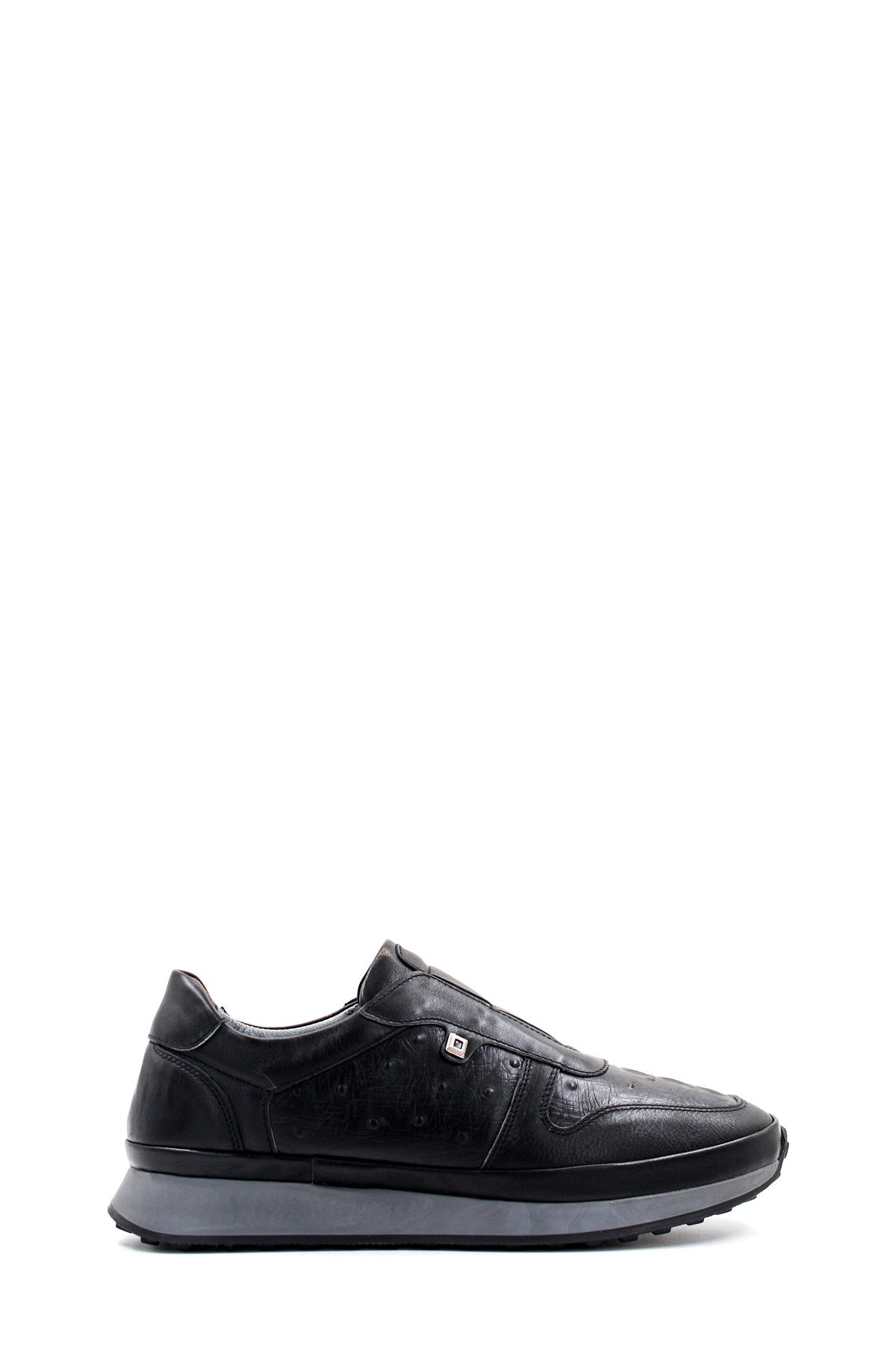 Men's Black Leather Sneakers with Textured Sole