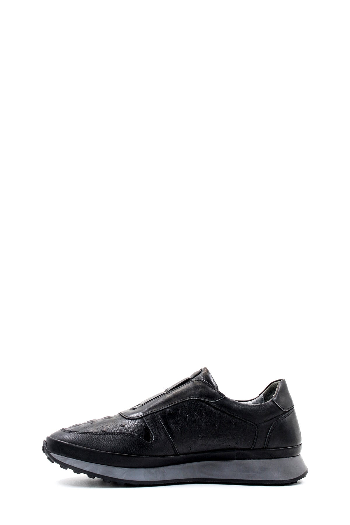 Men's Black Leather Sneakers with Textured Sole