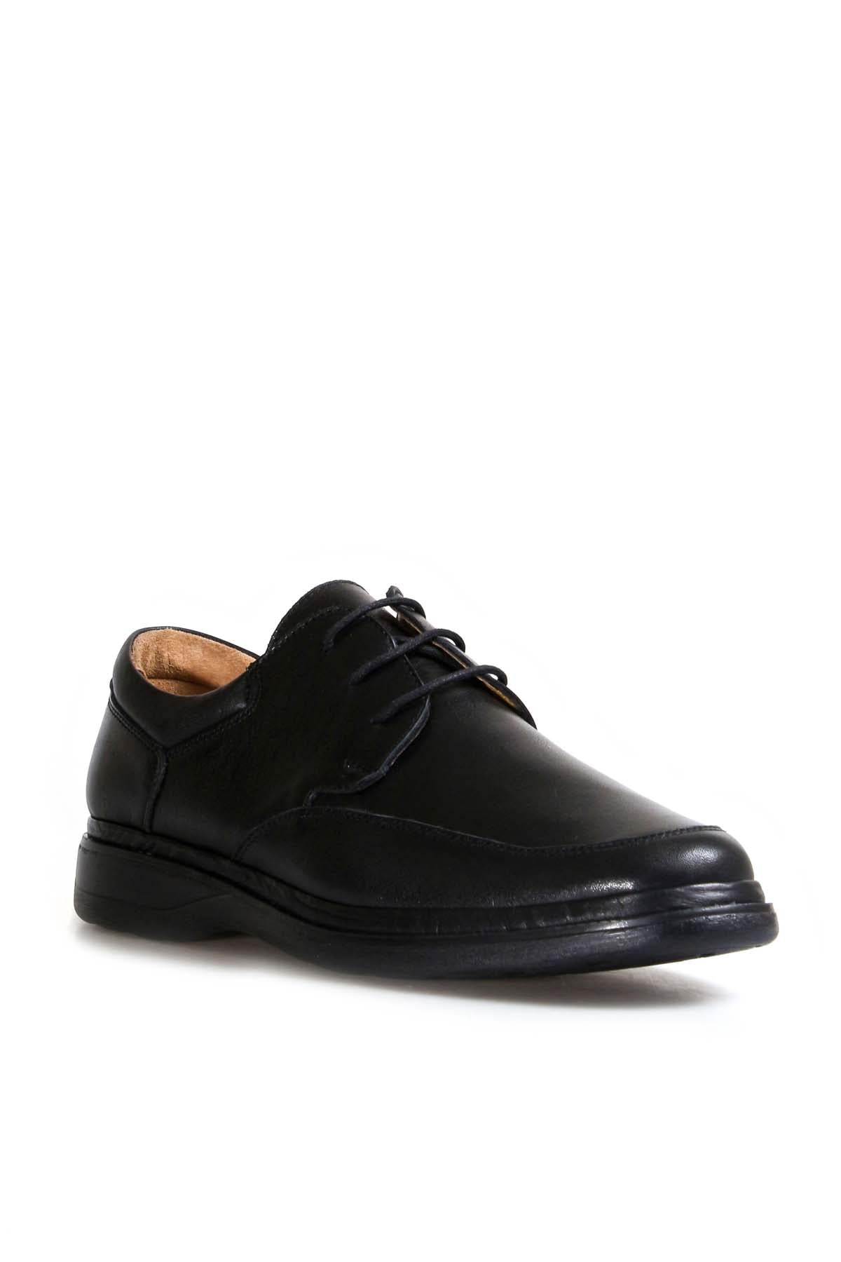 Men's Black Leather Lace-Up Shoes with Cushioned Sole