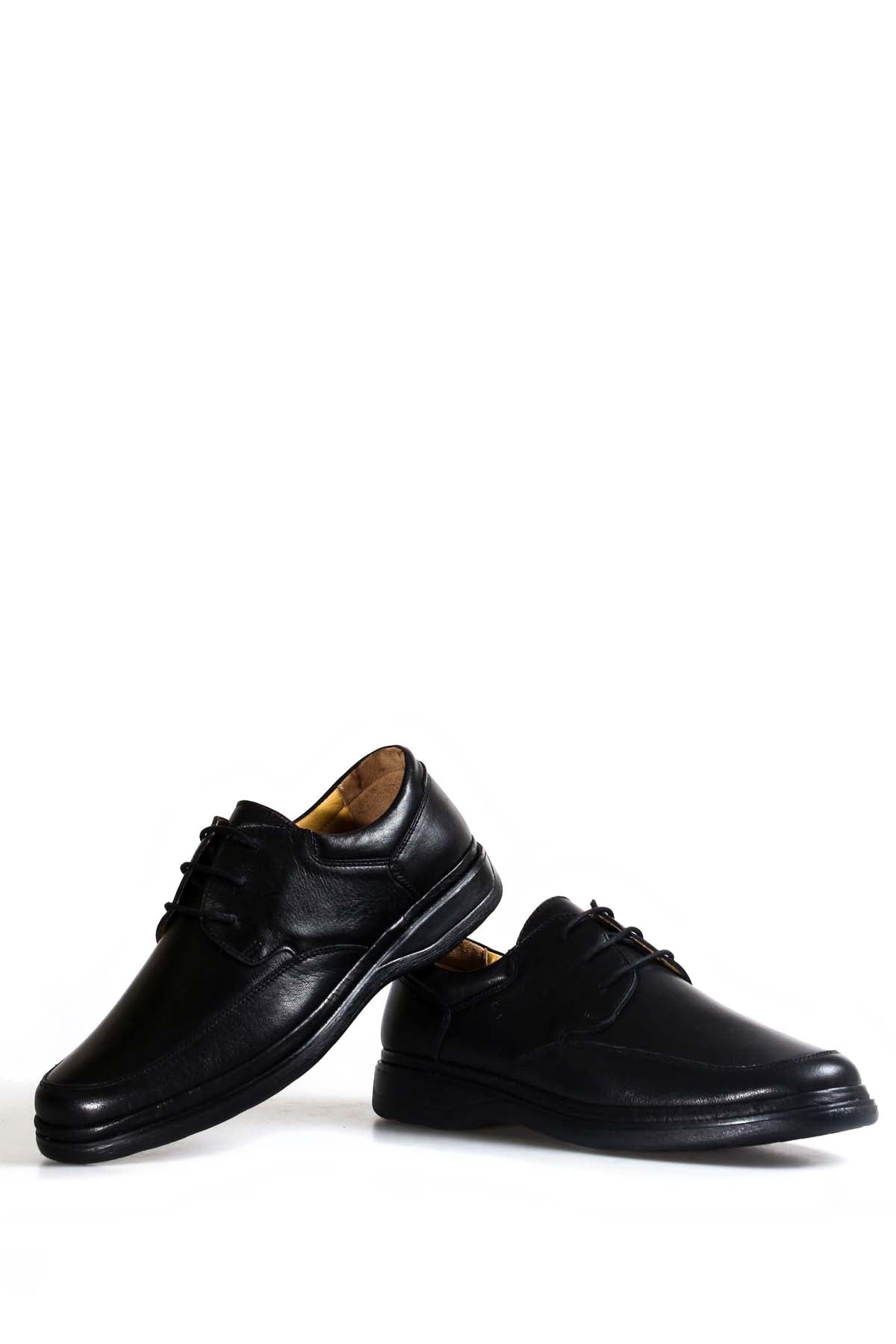 Men's Black Leather Lace-Up Shoes with Cushioned Sole
