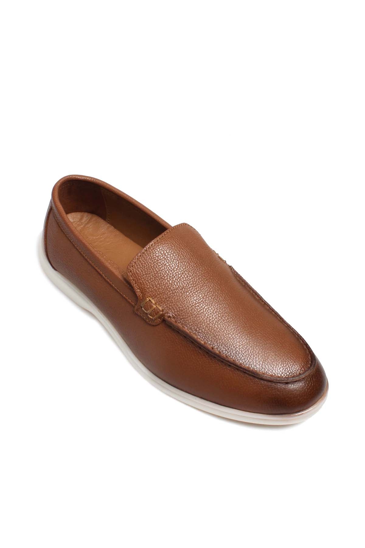 KOALA SYDNEY Men's Brown Pebbled Leather Slip-On Loafers with White Sole