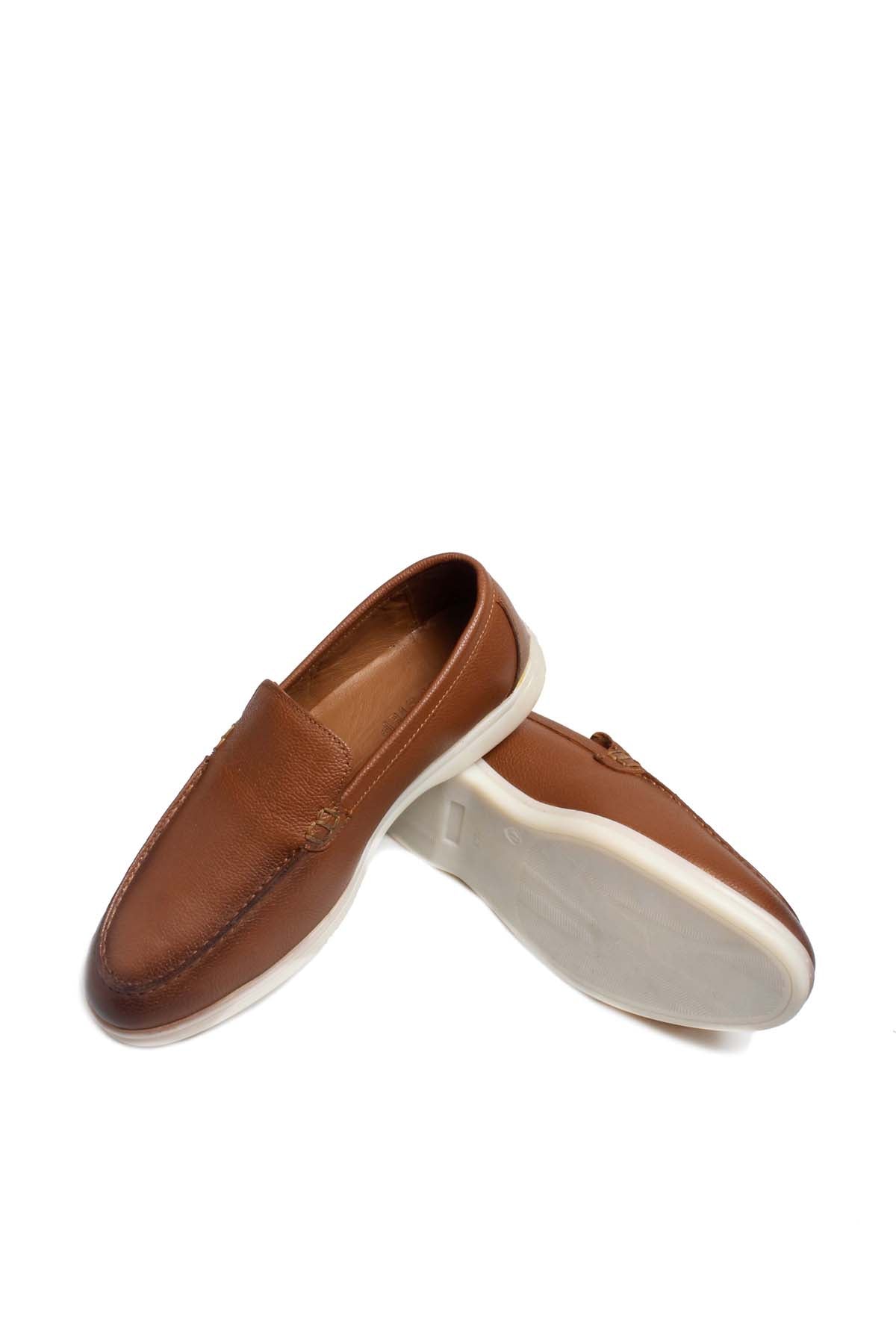KOALA SYDNEY Men's Brown Pebbled Leather Slip-On Loafers with White Sole