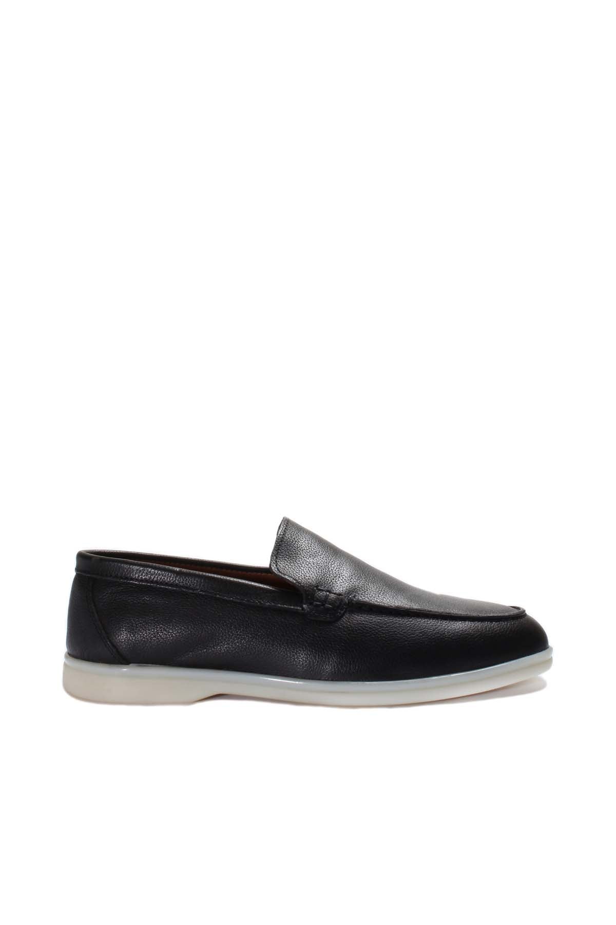 KOALA SYDNEY Men's Black Leather Slip-On Loafers with White Sole -