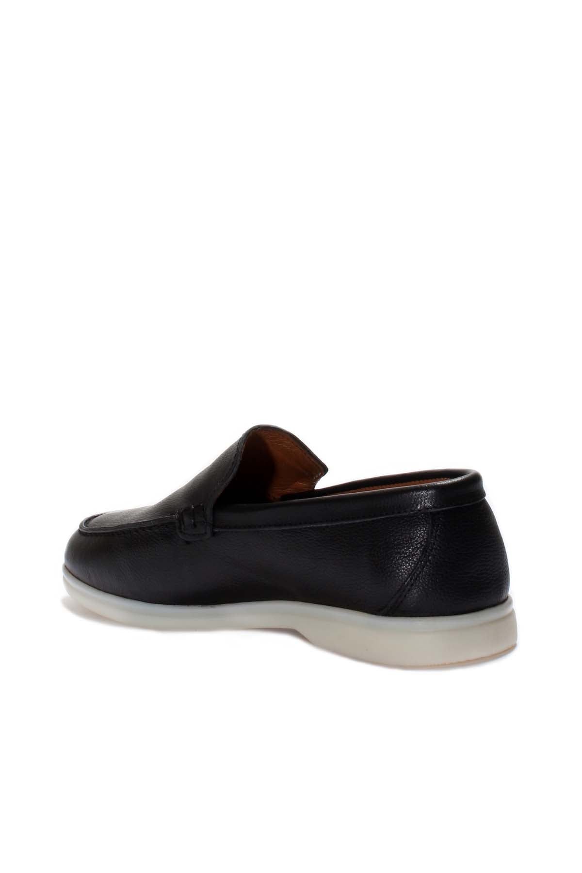 KOALA SYDNEY Men's Black Leather Slip-On Loafers with White Sole -