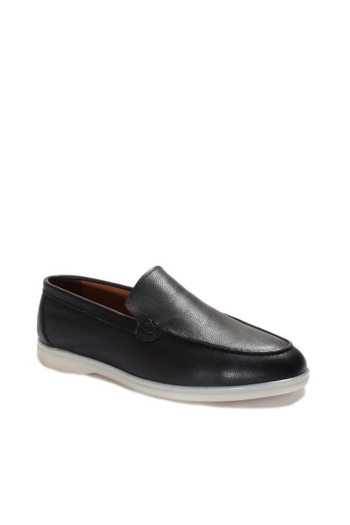 KOALA SYDNEY Men's Black Leather Slip-On Loafers with White Sole -