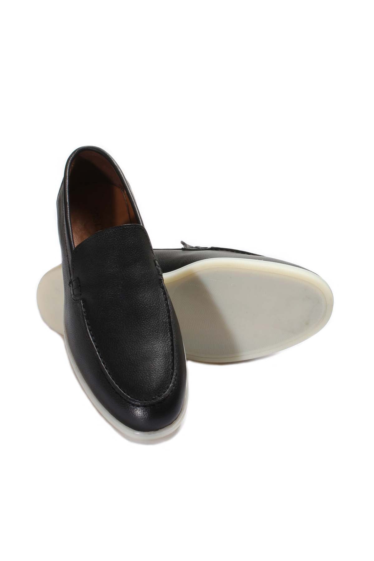 KOALA SYDNEY Men's Black Leather Slip-On Loafers with White Sole -