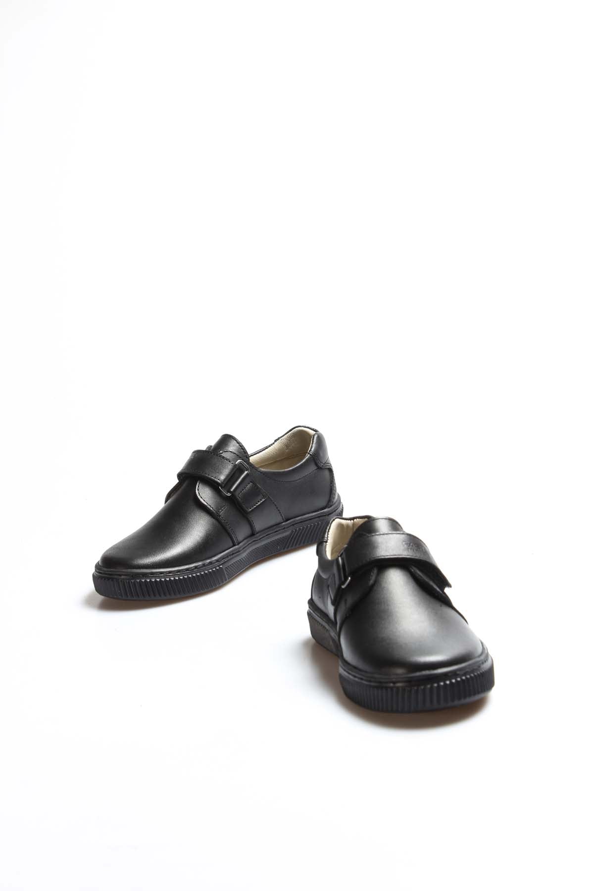 Men's Black Leather Velcro Sneakers-Wessi