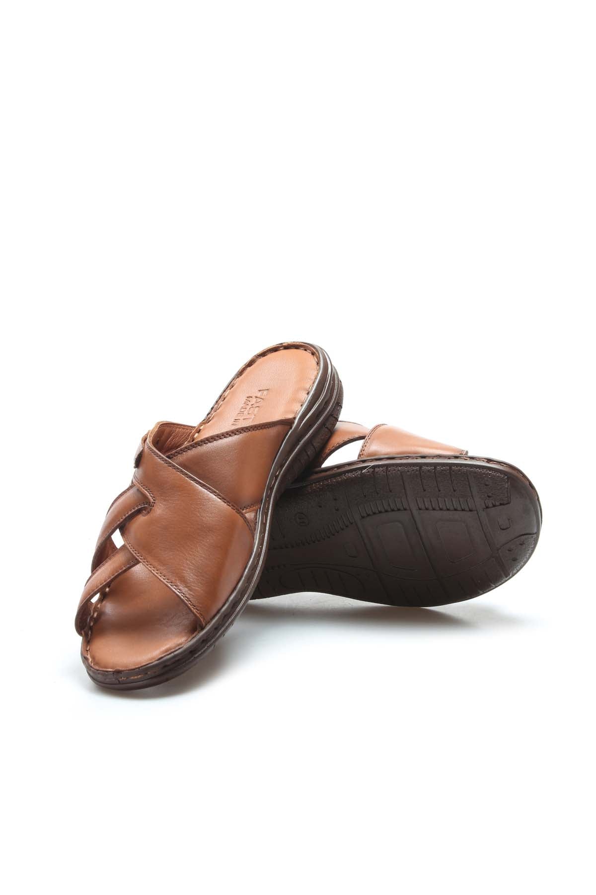 Men's Brown Leather Slide Sandals
