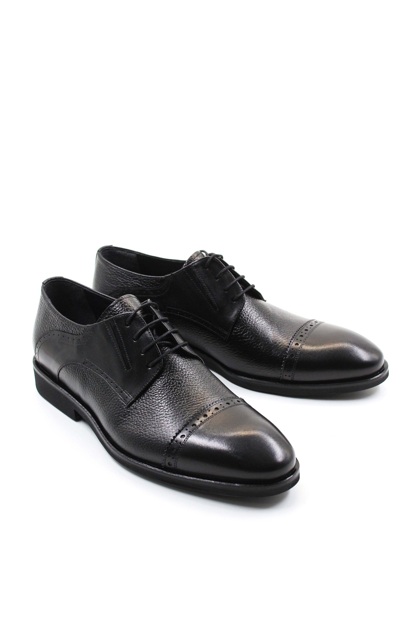 KOALA SYDNEY Men's Black Leather Oxford Shoes with Textured Design and Brogue Detailing