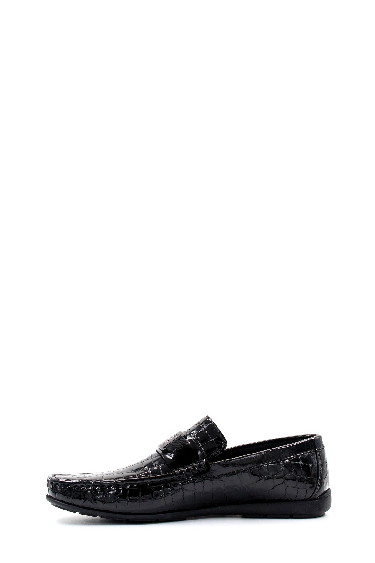 KOALA SYDNEY Men's Black Crocodile Patterned Loafers with Glossy Finish