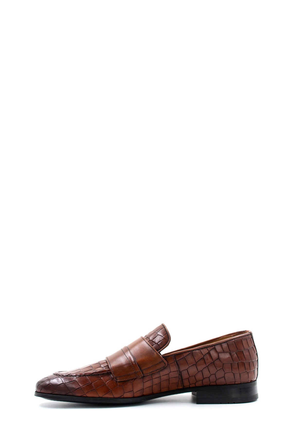 KOALA SYDNEY Men's Brown Croc-Embossed Leather Loafers Double Monk Strap Wessi
