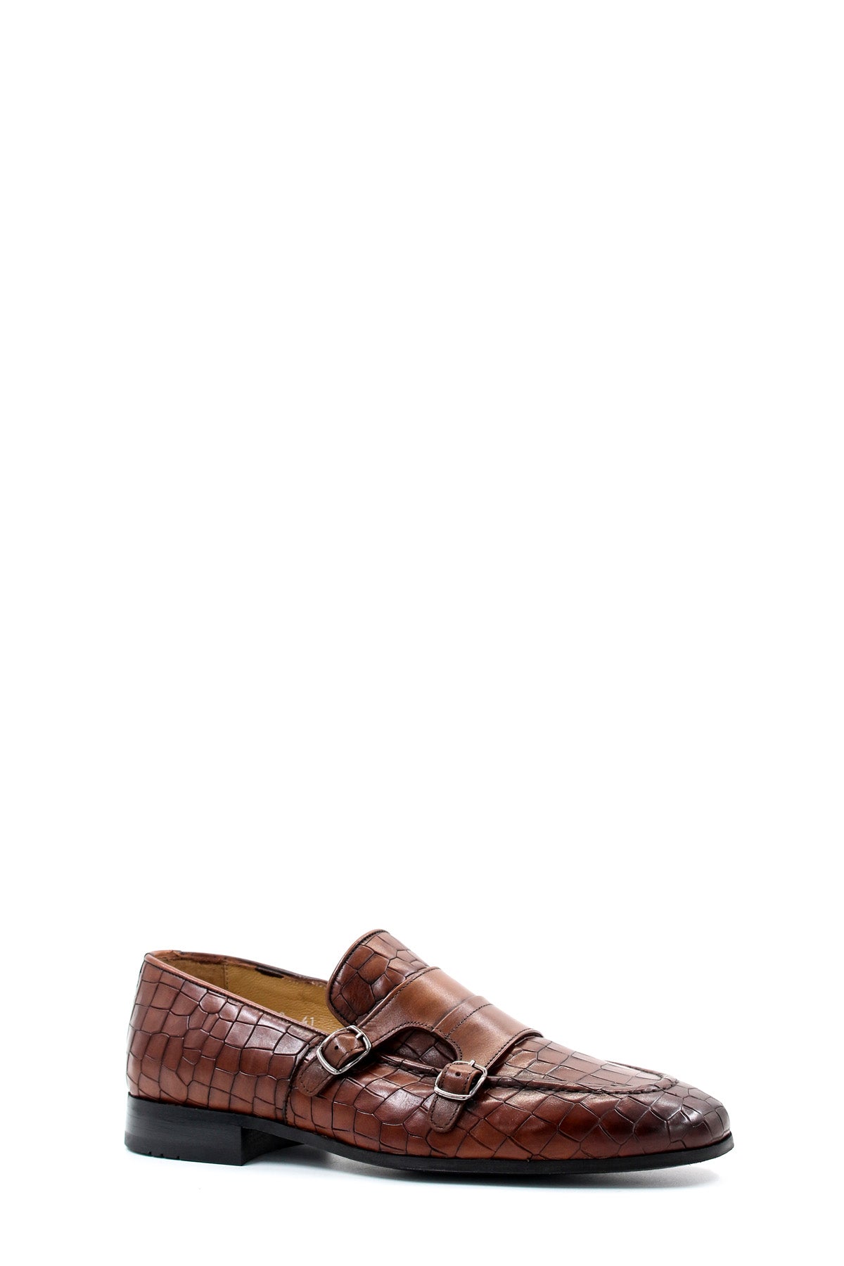 KOALA SYDNEY Men's Brown Croc-Embossed Leather Loafers Double Monk Strap Wessi