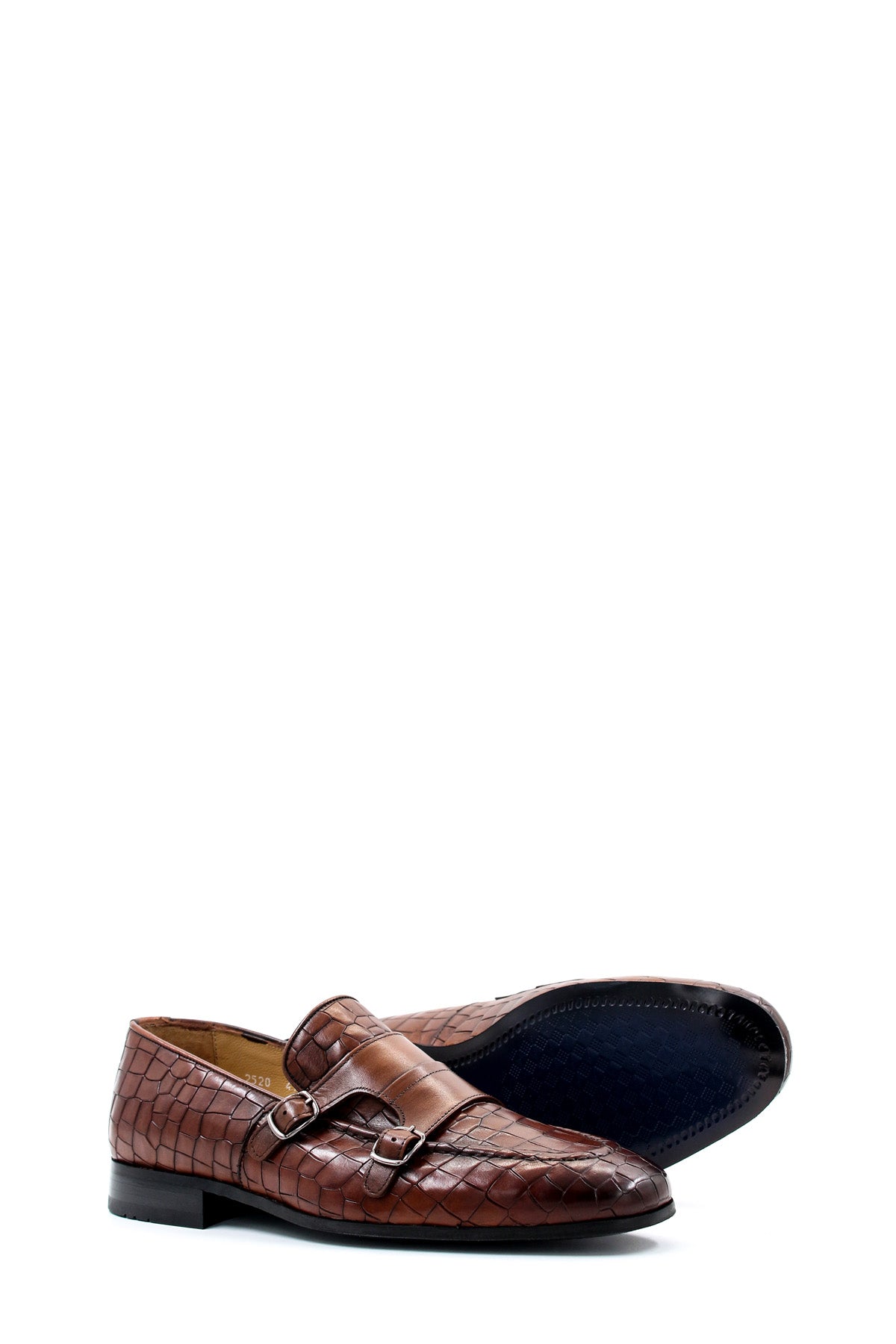 KOALA SYDNEY Men's Brown Croc-Embossed Leather Loafers Double Monk Strap Wessi