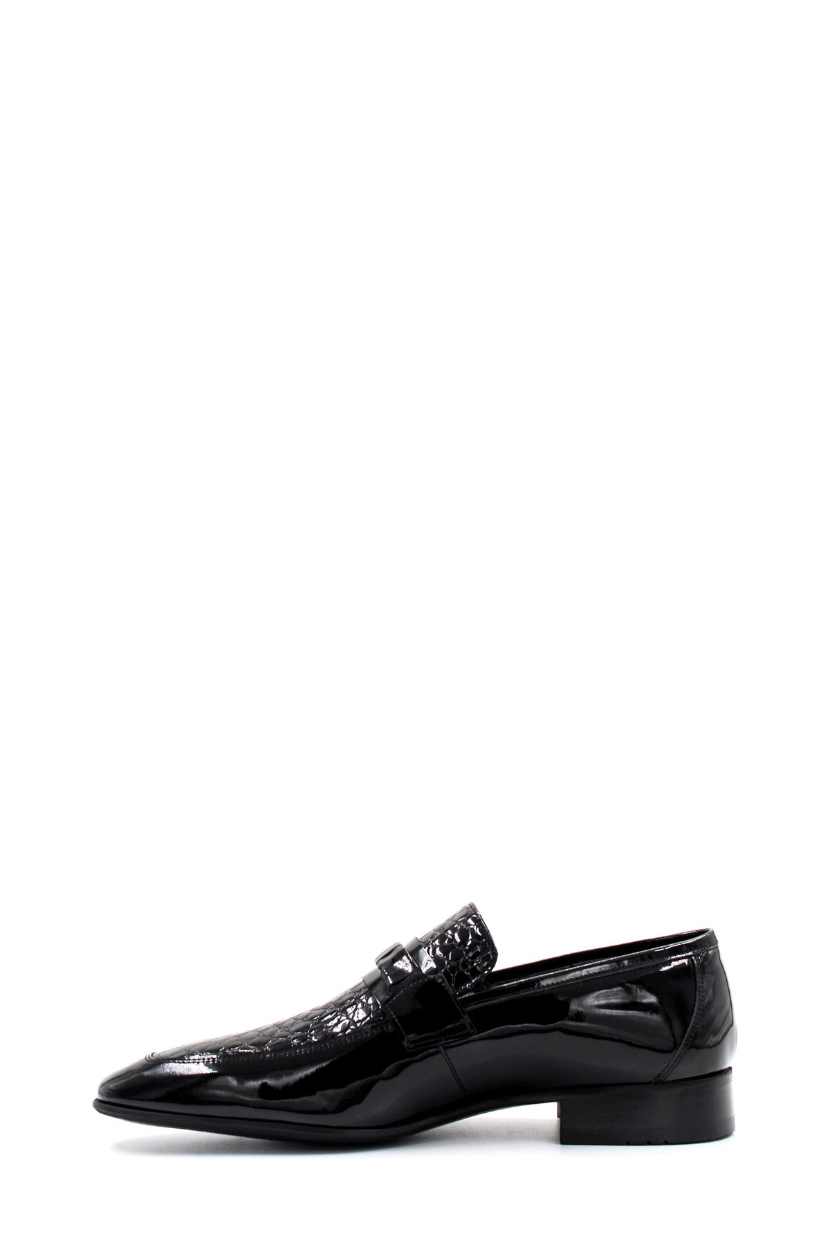 Men's Black Patent Leather Loafers with Croc-Embossed Detail