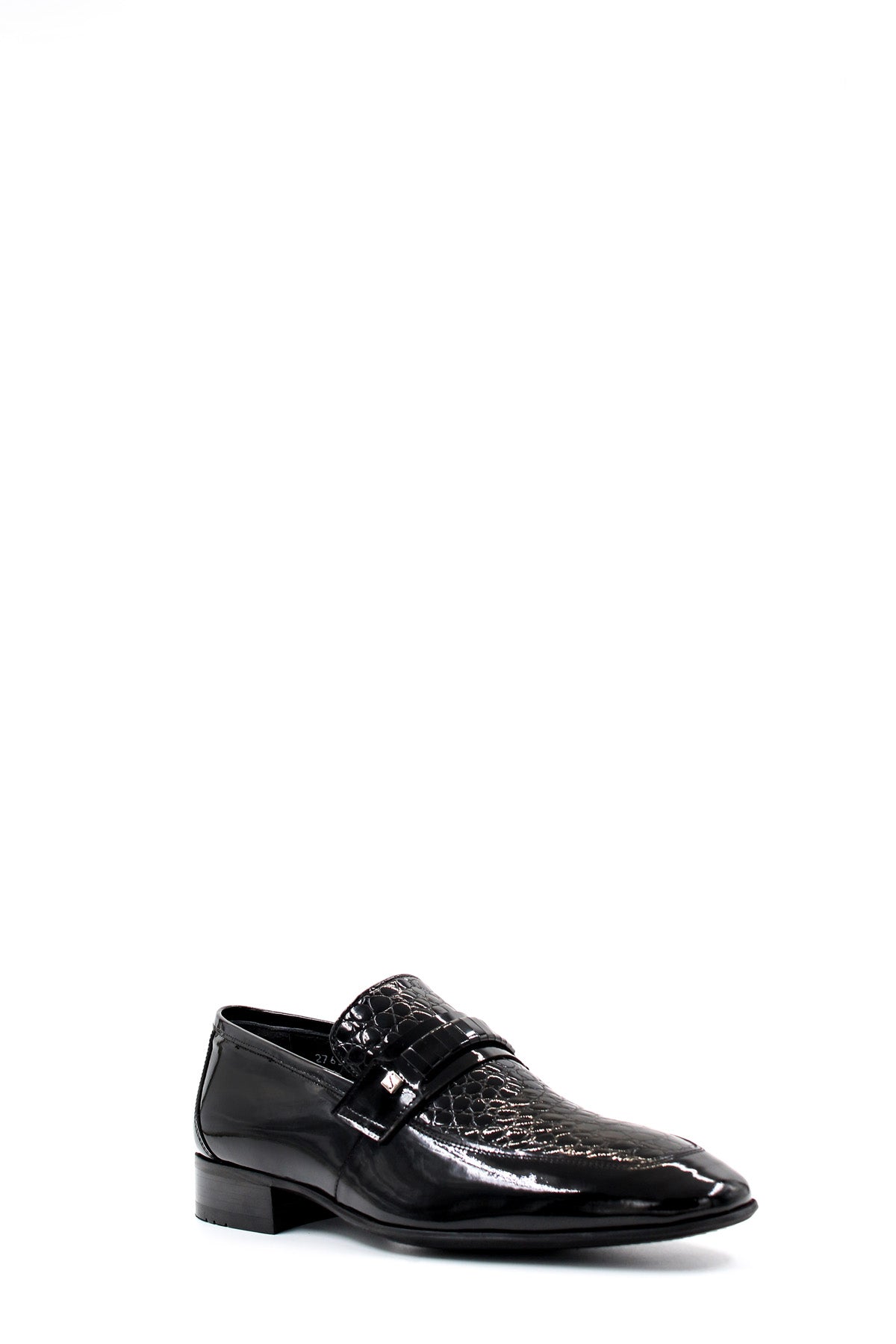 Men's Black Patent Leather Loafers with Croc-Embossed Detail