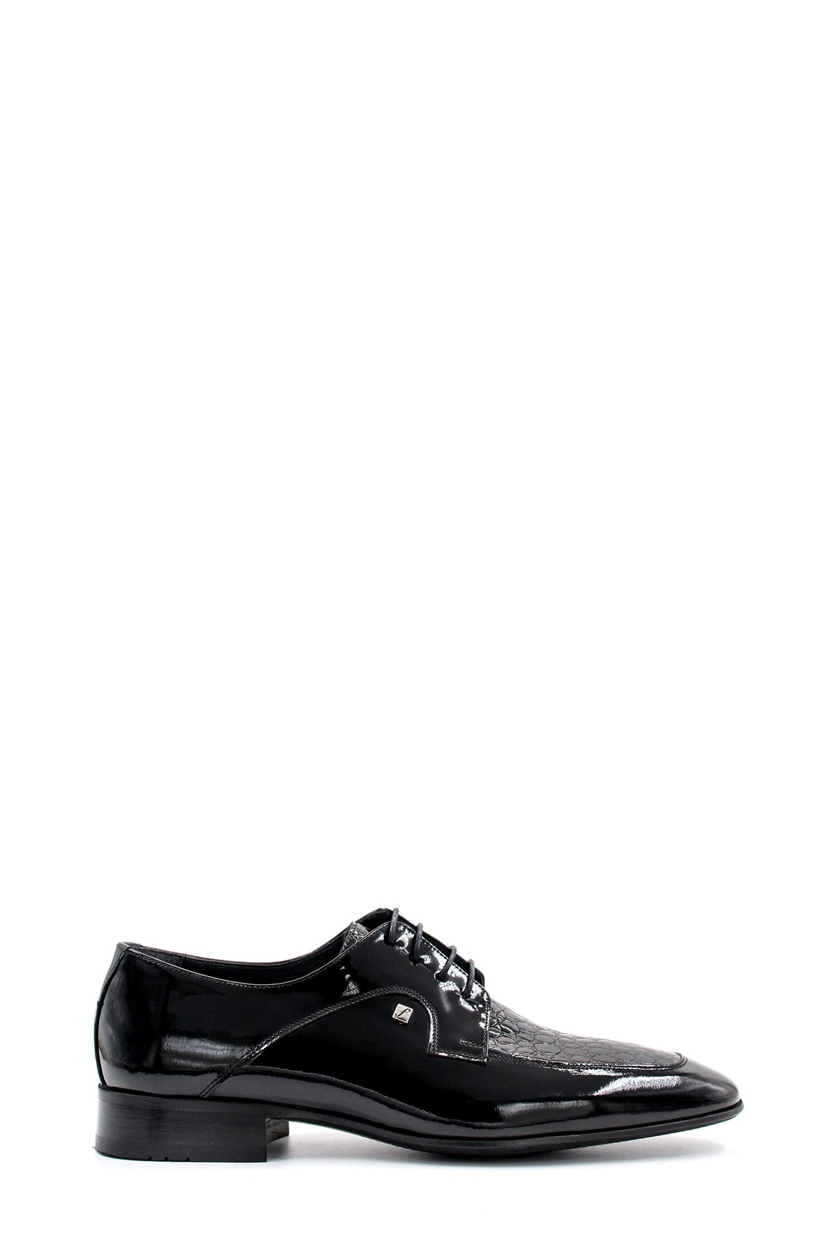KOALA SYDNEY Men's Black Patent Leather Derby Shoes with Croc-Embossed Detailing