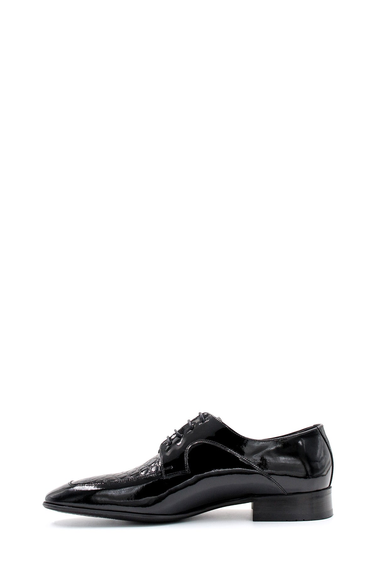 KOALA SYDNEY Men's Black Patent Leather Derby Shoes with Croc-Embossed Detailing