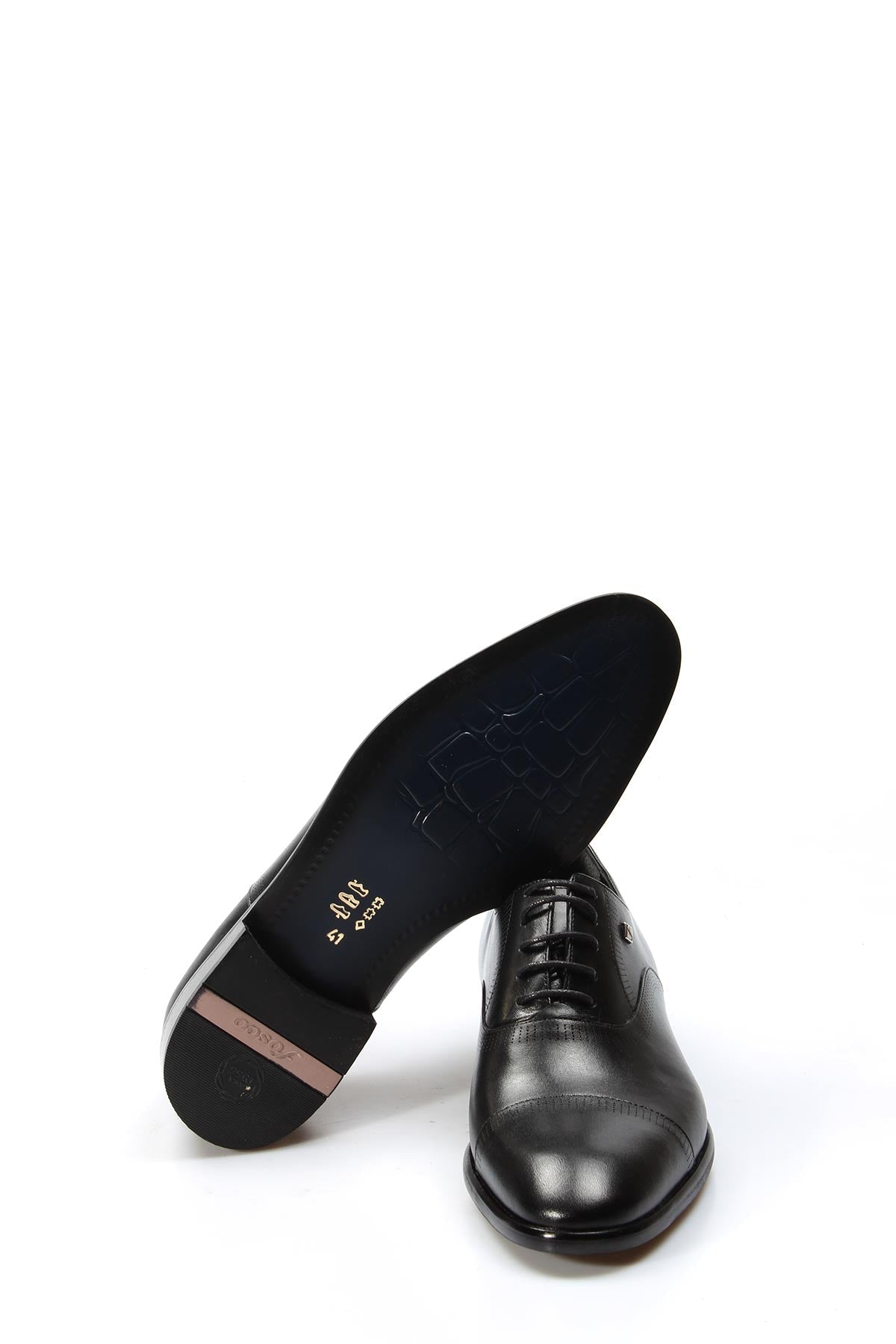 KOALA SYDNEY Men's Black Leather Cap-Toe Oxford Shoes