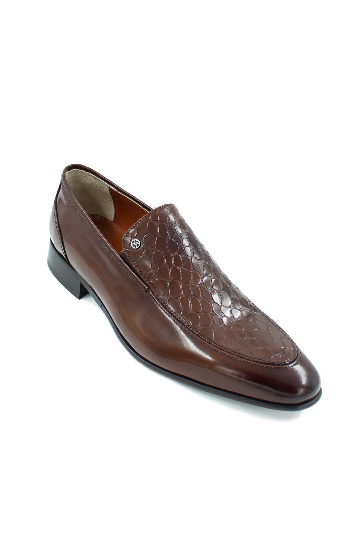 KOALA SYDNEY Men's Brown Leather Loafers with Embossed Croc Pattern
