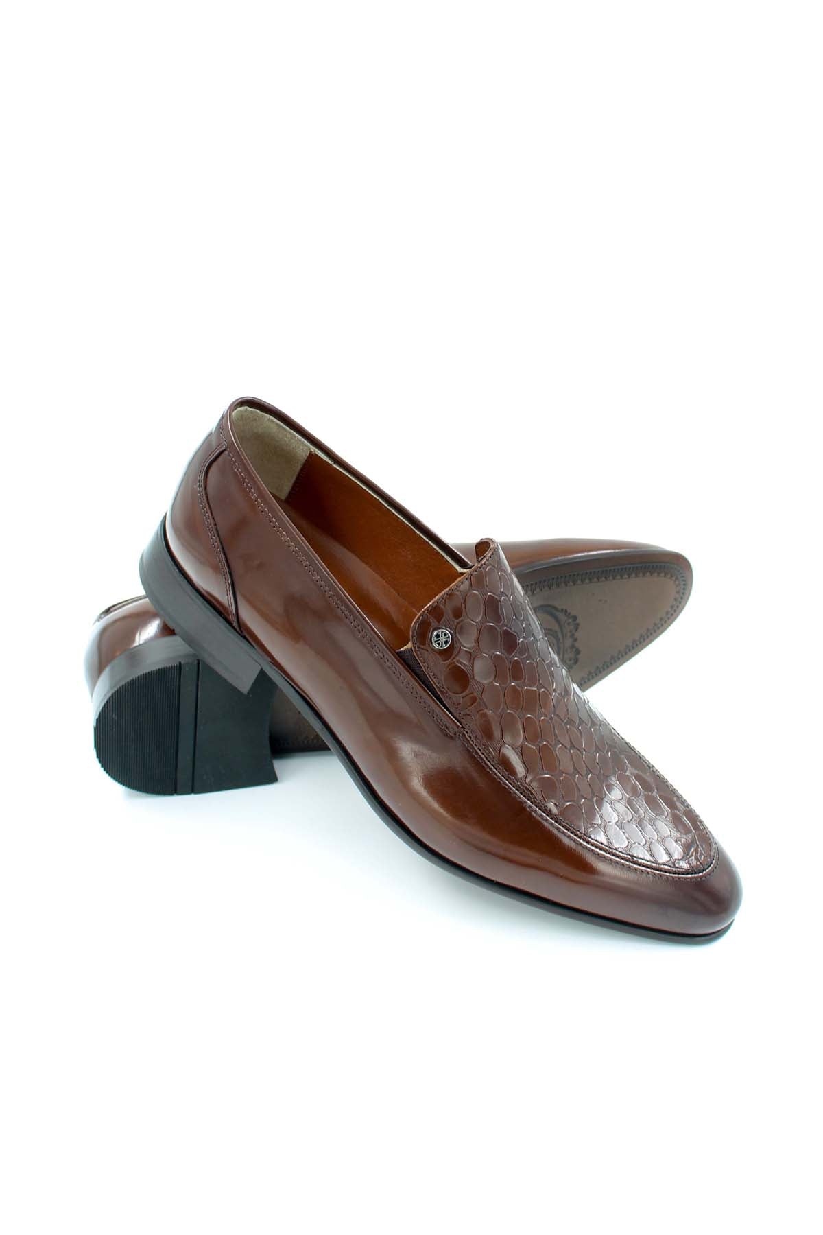 KOALA SYDNEY Men's Brown Leather Loafers with Embossed Croc Pattern