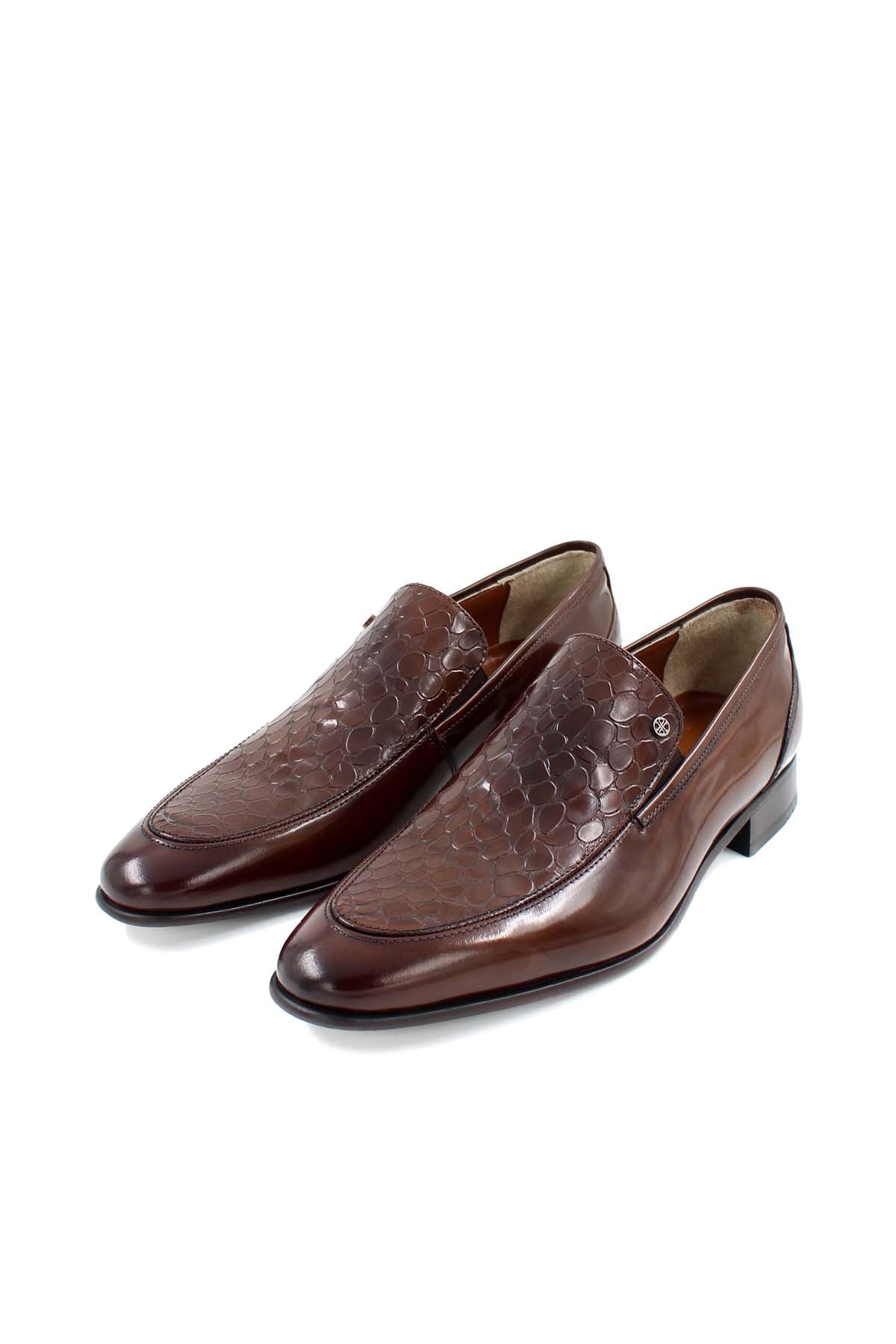 KOALA SYDNEY Men's Brown Leather Loafers with Embossed Croc Pattern