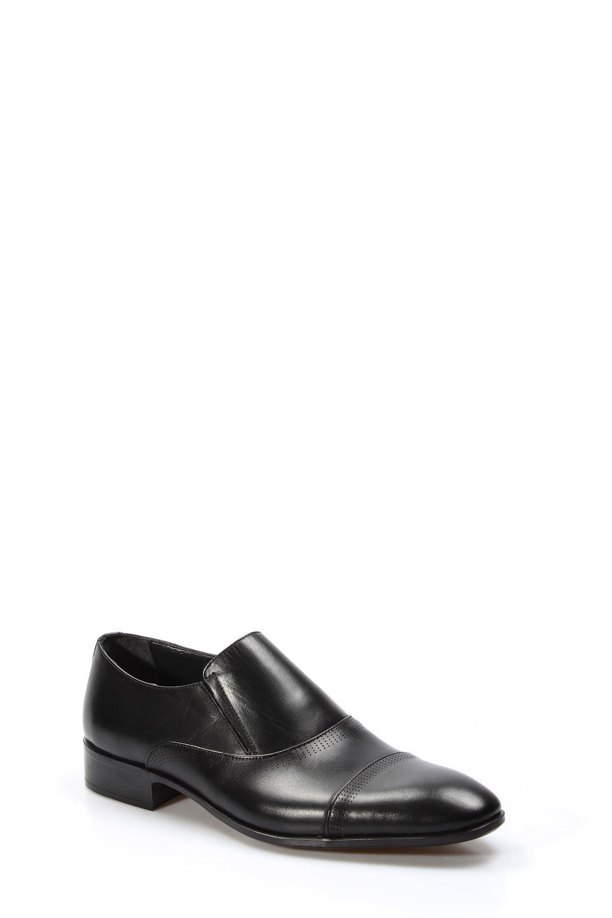 KOALA SYDNEY Men's Black Leather Slip-On Dress Shoes with Cap Toe
