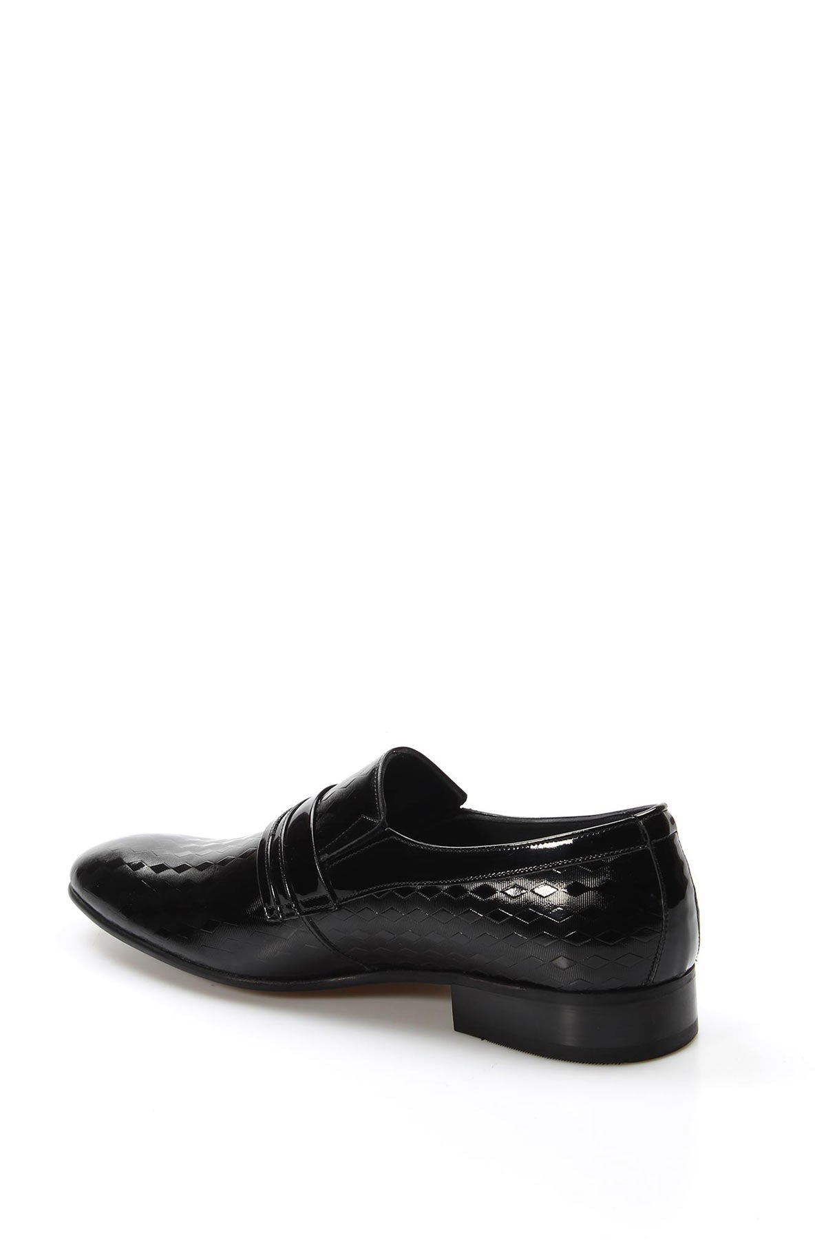KOALA SYDNEY Men's Black Patent Leather Loafers with Geometric Embossed Pattern