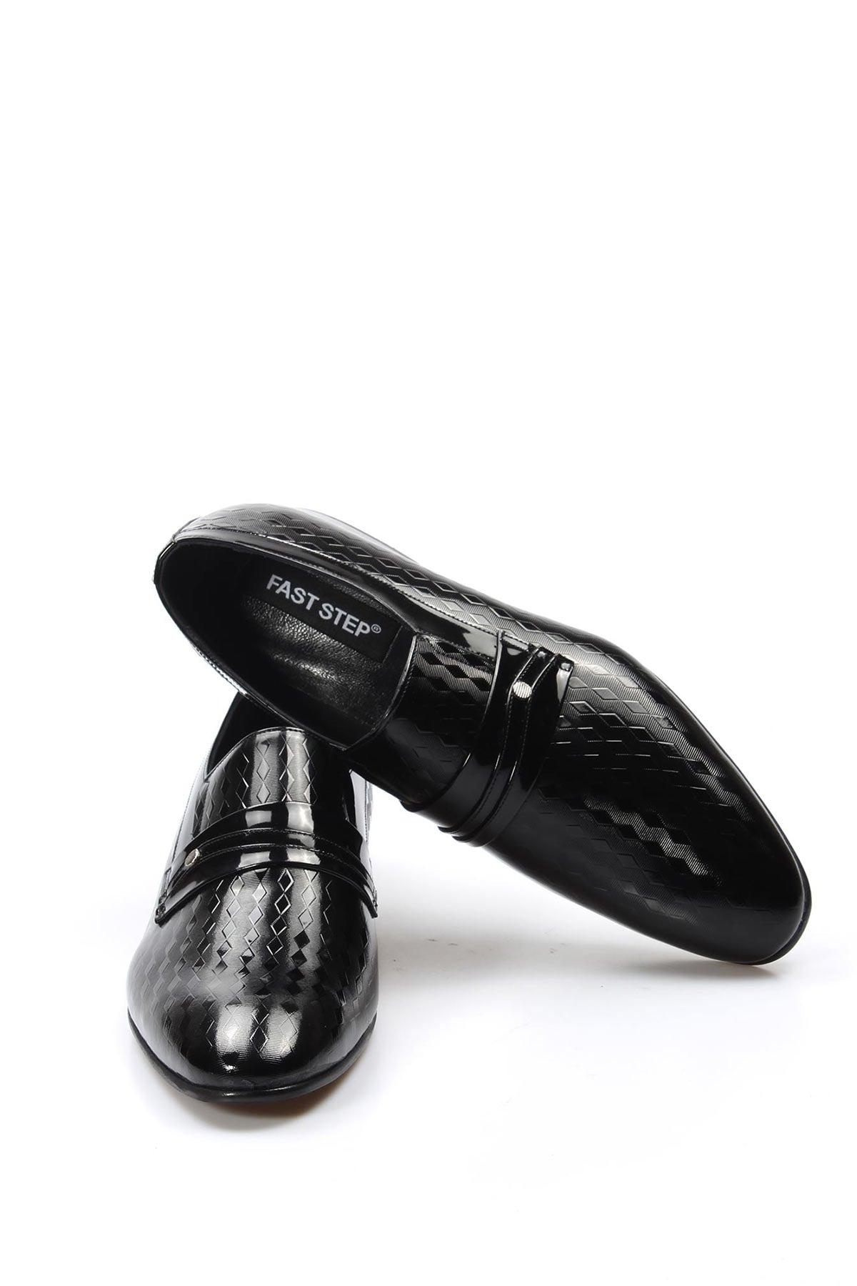 KOALA SYDNEY Men's Black Patent Leather Loafers with Geometric Embossed Pattern