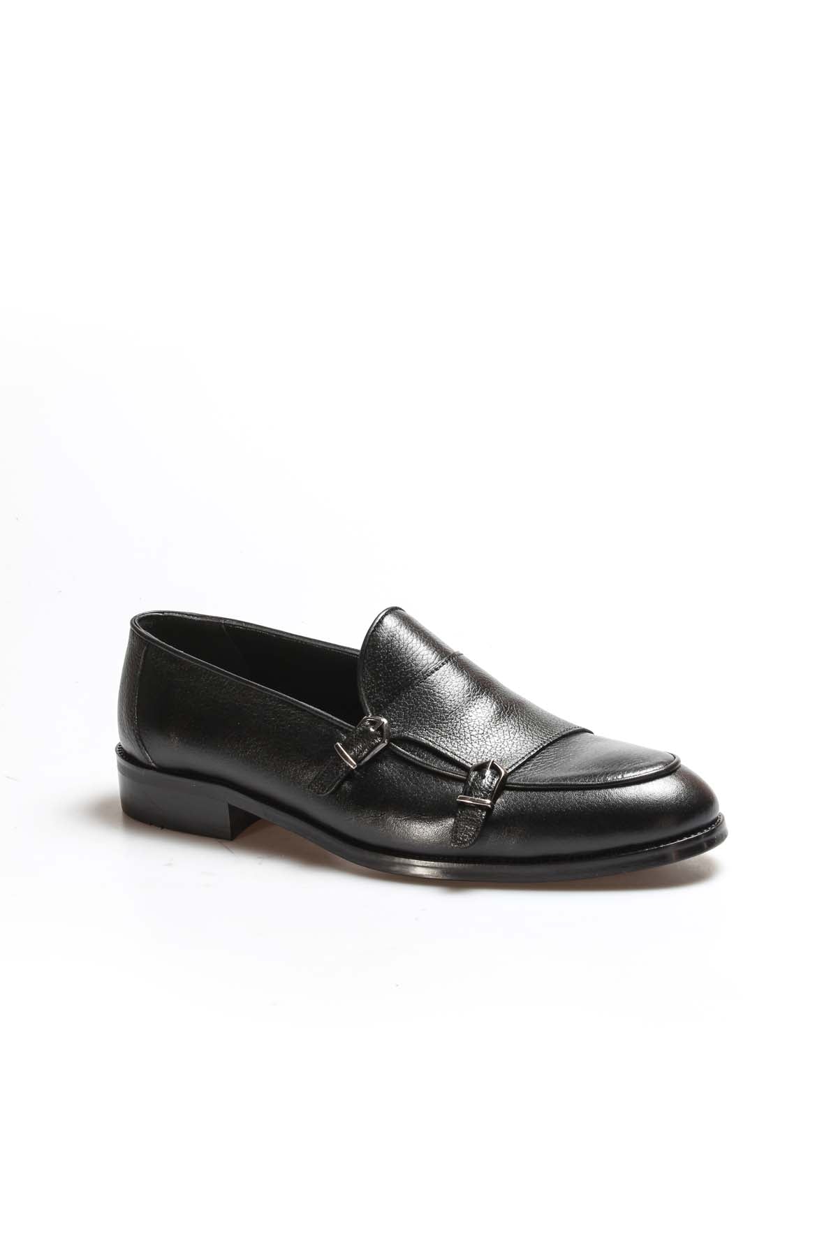 KOALA SYDNEY Men's Black Leather Loafers with Double Buckle Detail