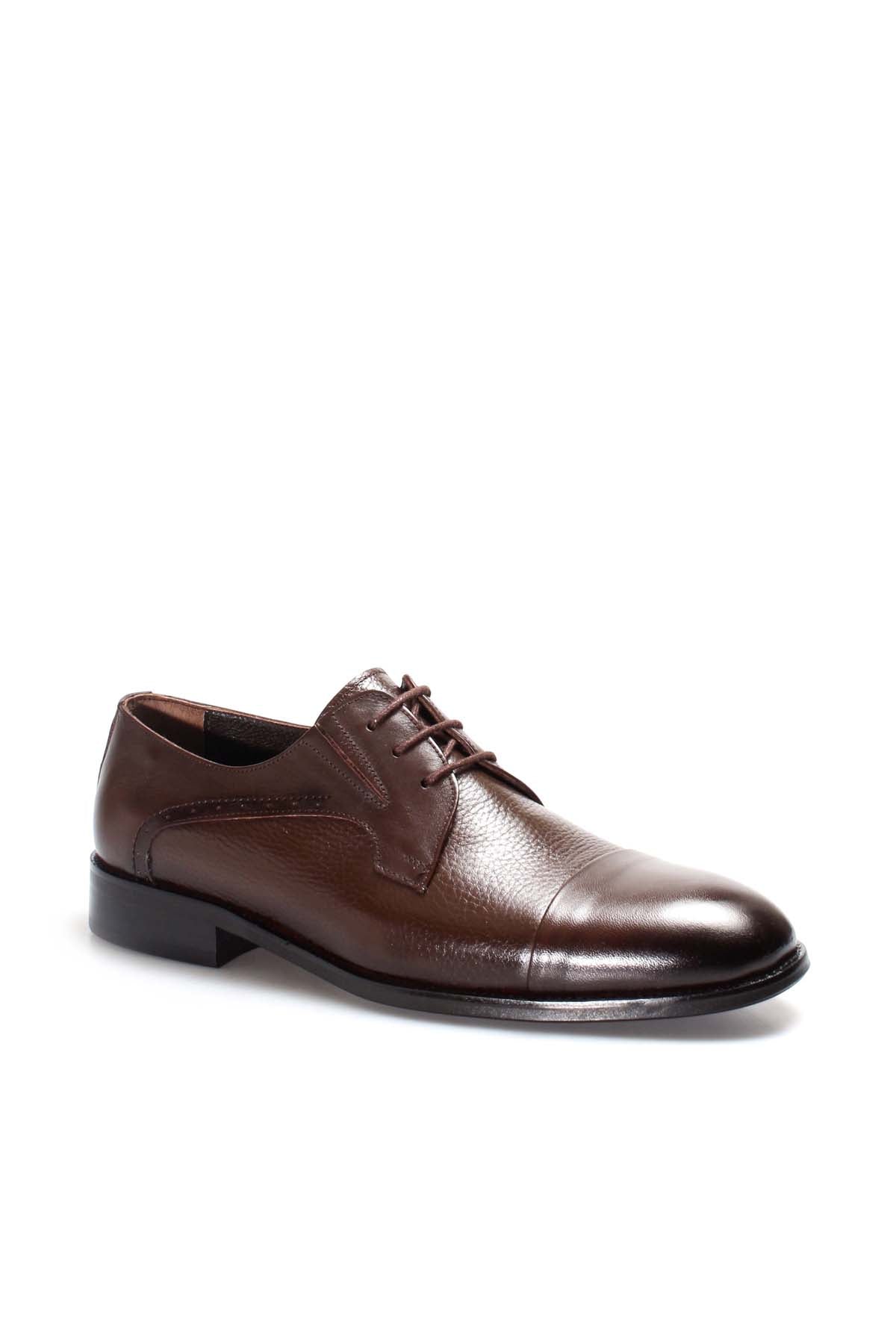 Men's Brown Leather Derby Shoes with Cap Toe
