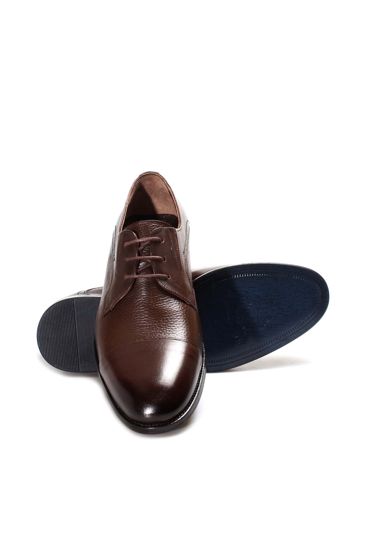 Men's Brown Leather Derby Shoes with Cap Toe