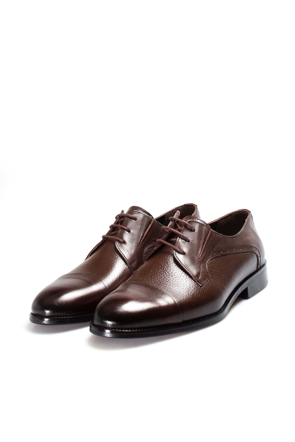 Men's Brown Leather Derby Shoes with Cap Toe
