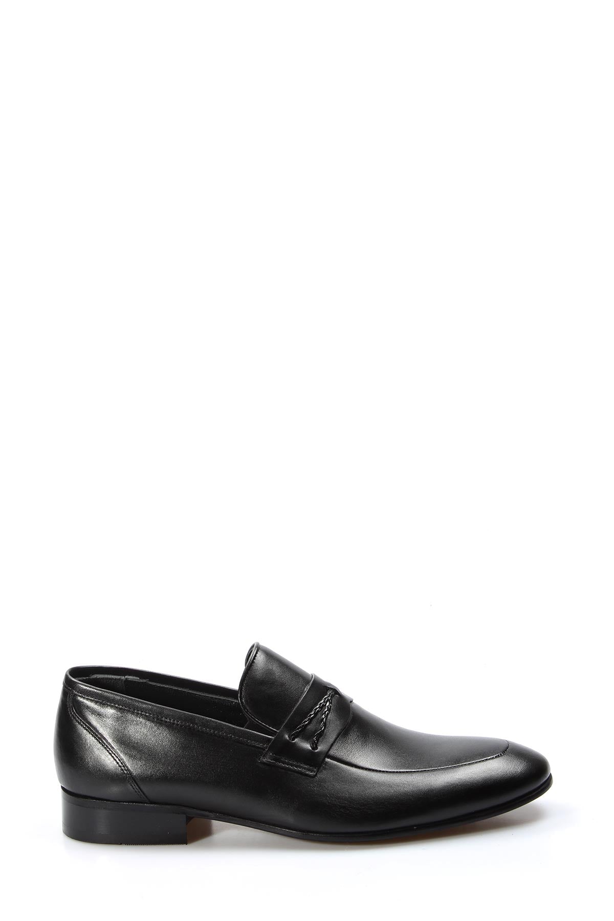 KOALA SYDNEY Men's Black Leather Slip-On Loafers with Braided Strap Detail