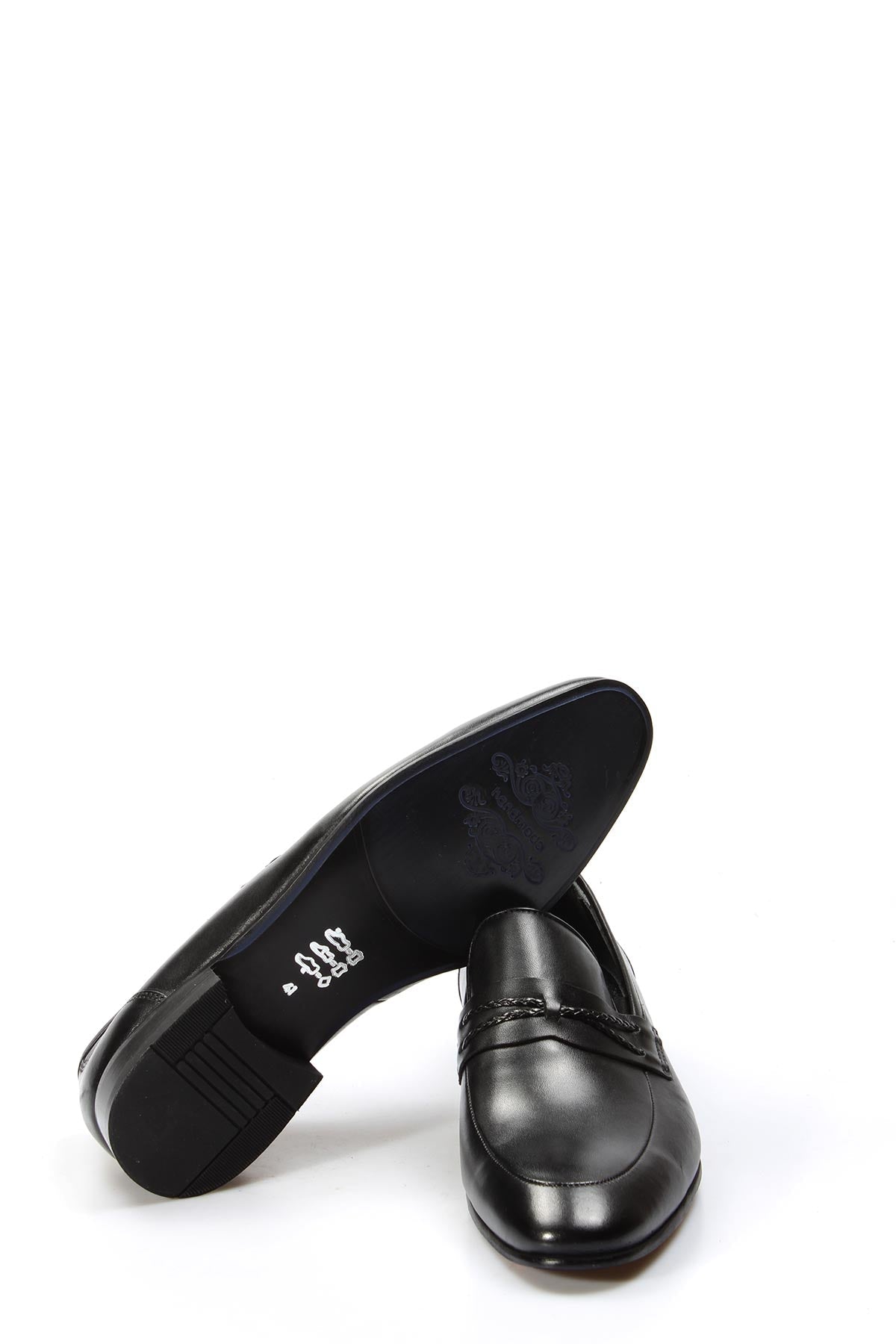 KOALA SYDNEY Men's Black Leather Slip-On Loafers with Braided Strap Detail