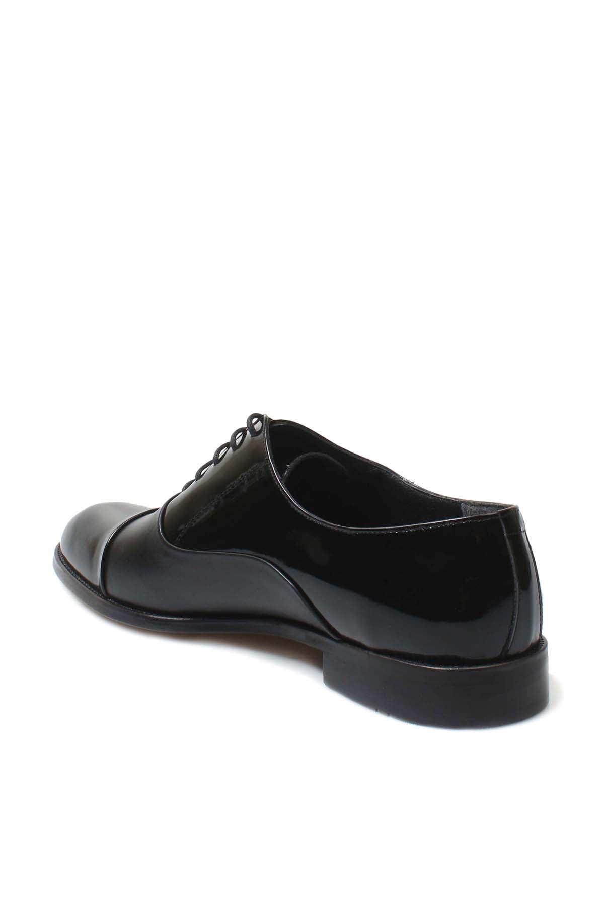 Men's Black Leather Oxford Shoes with Cap Toe and Glossy Finish