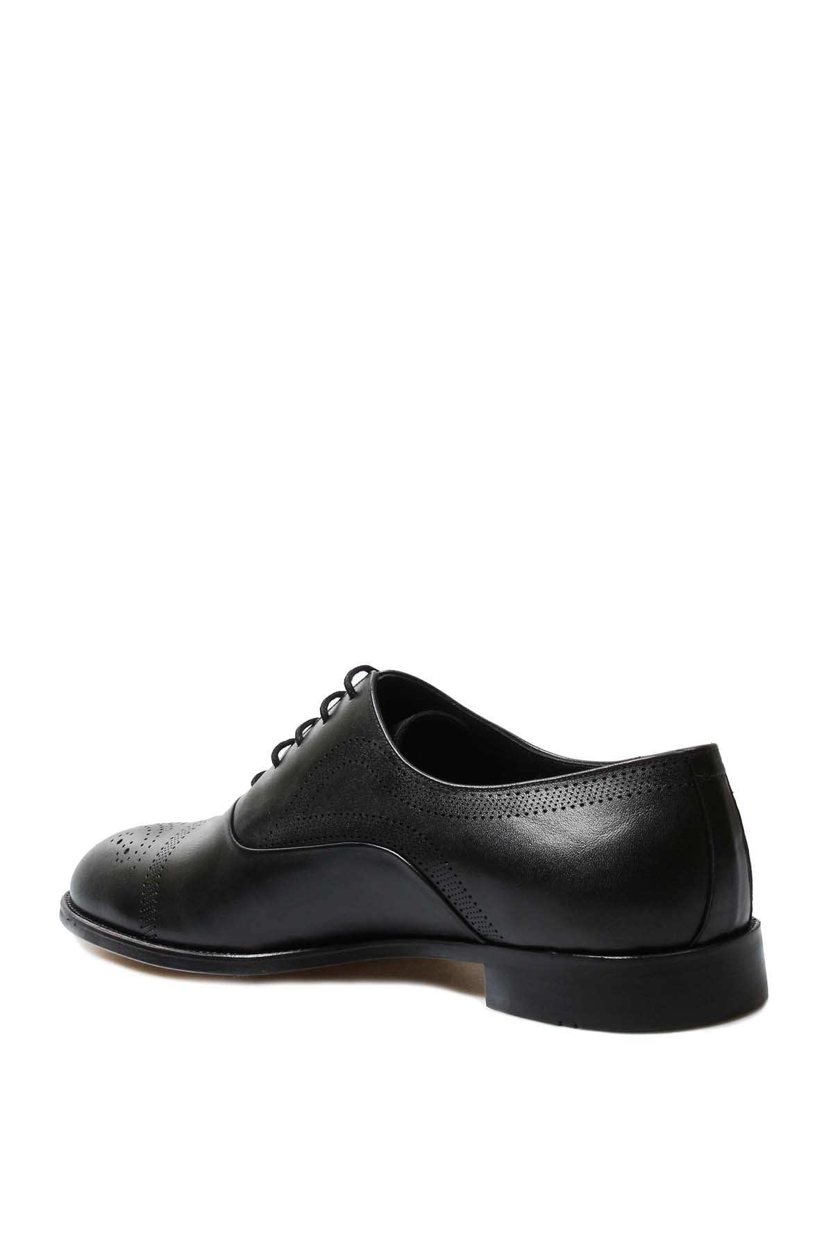 KOALA SYDNEY Men's Black Leather Oxford Shoes with Perforated Cap Toe