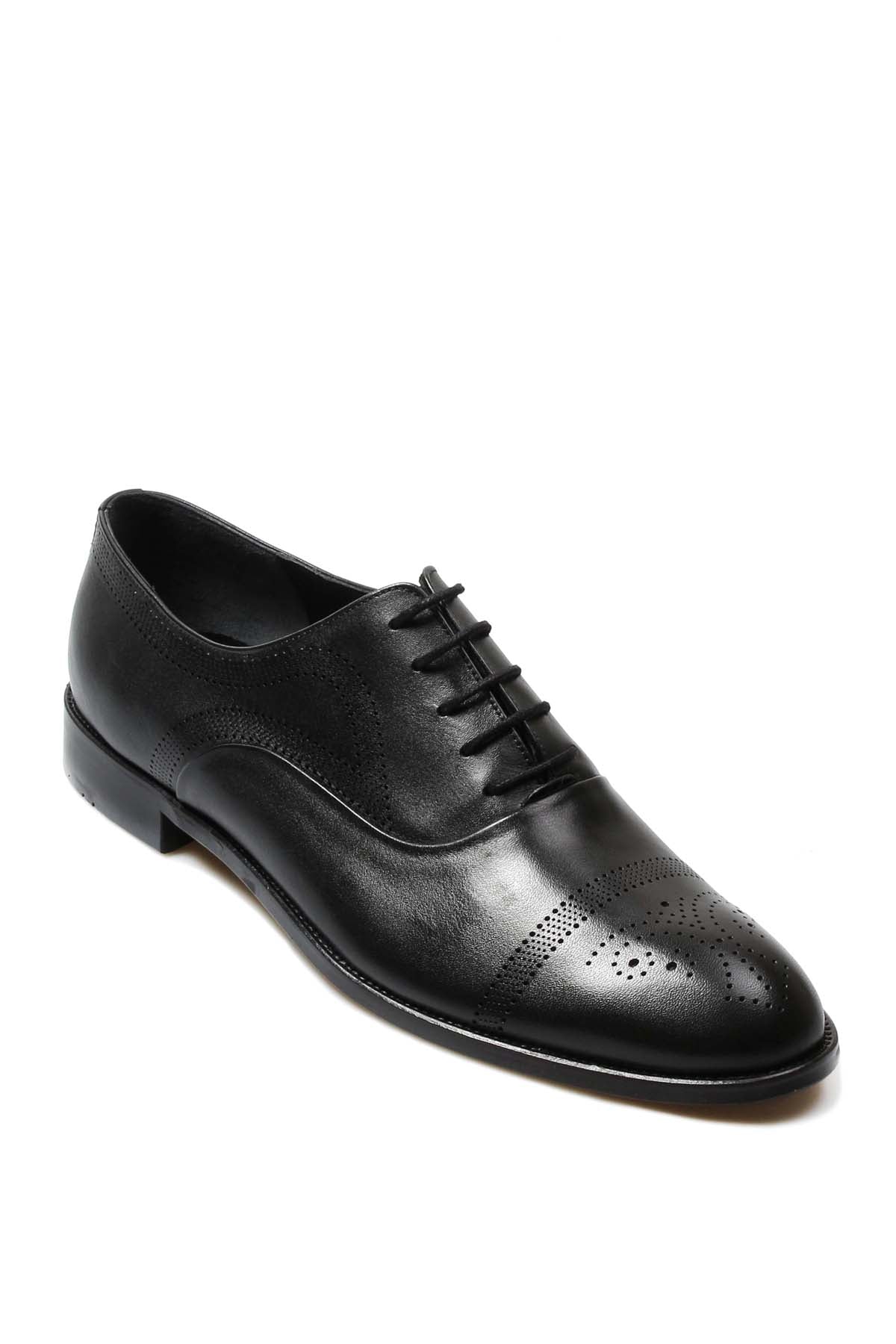 KOALA SYDNEY Men's Black Leather Oxford Shoes with Perforated Cap Toe