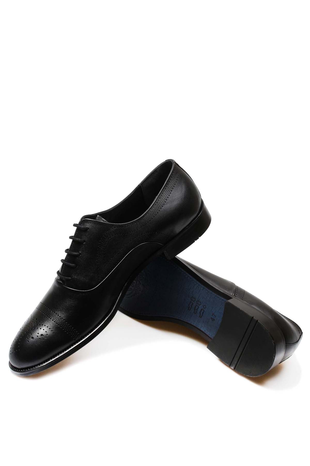 KOALA SYDNEY Men's Black Leather Oxford Shoes with Perforated Cap Toe