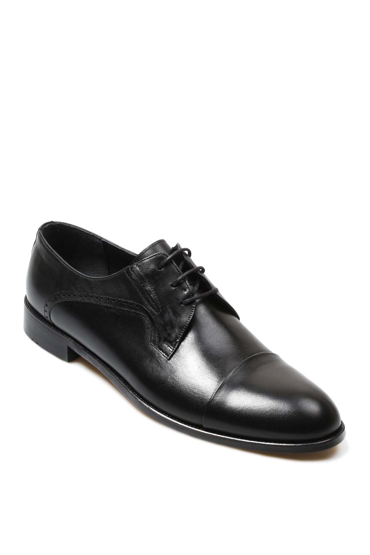 KOALA SYDNEY Men's Black Leather Derby Shoes with Brogue Detailing and Cap Toe