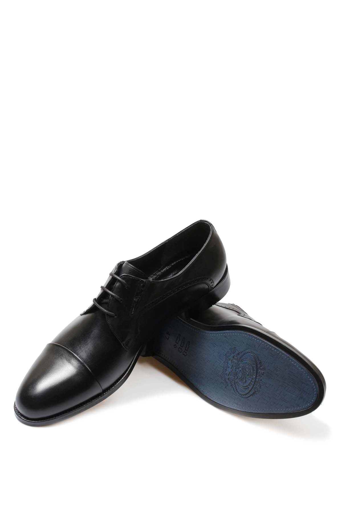 KOALA SYDNEY Men's Black Leather Derby Shoes with Brogue Detailing and Cap Toe