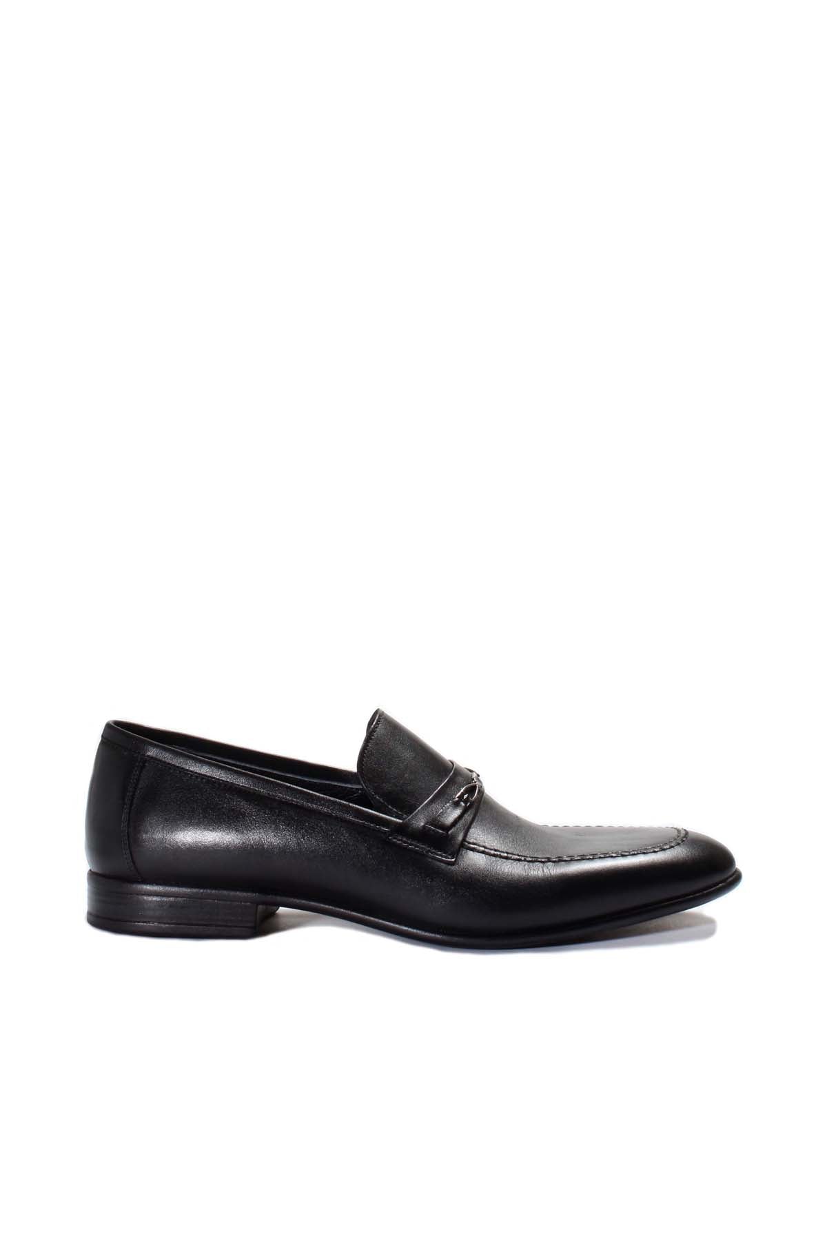 KOALA SYDNEY Men's Black Leather Loafers with Decorative Metal Accent