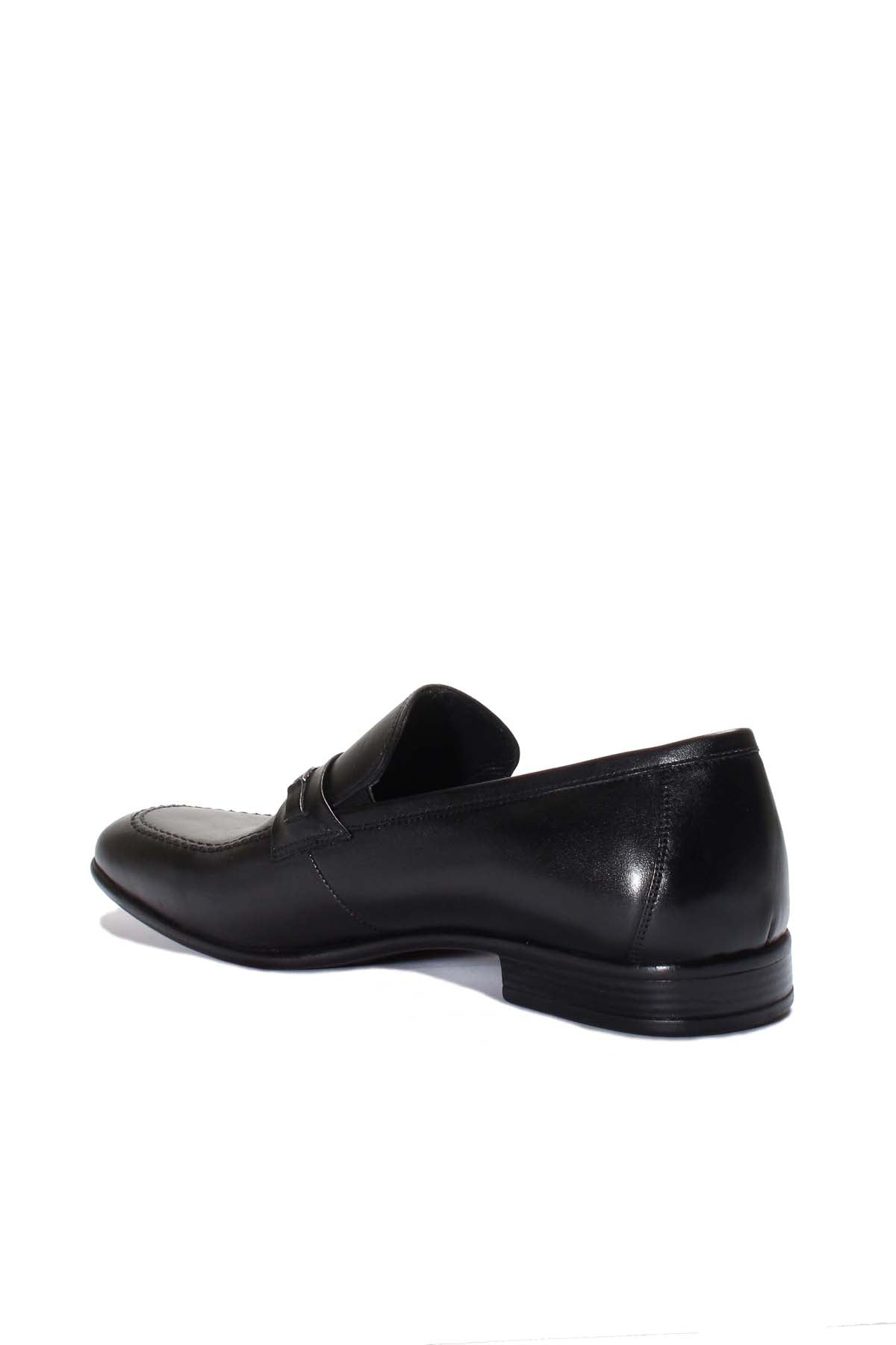 KOALA SYDNEY Men's Black Leather Loafers with Decorative Metal Accent